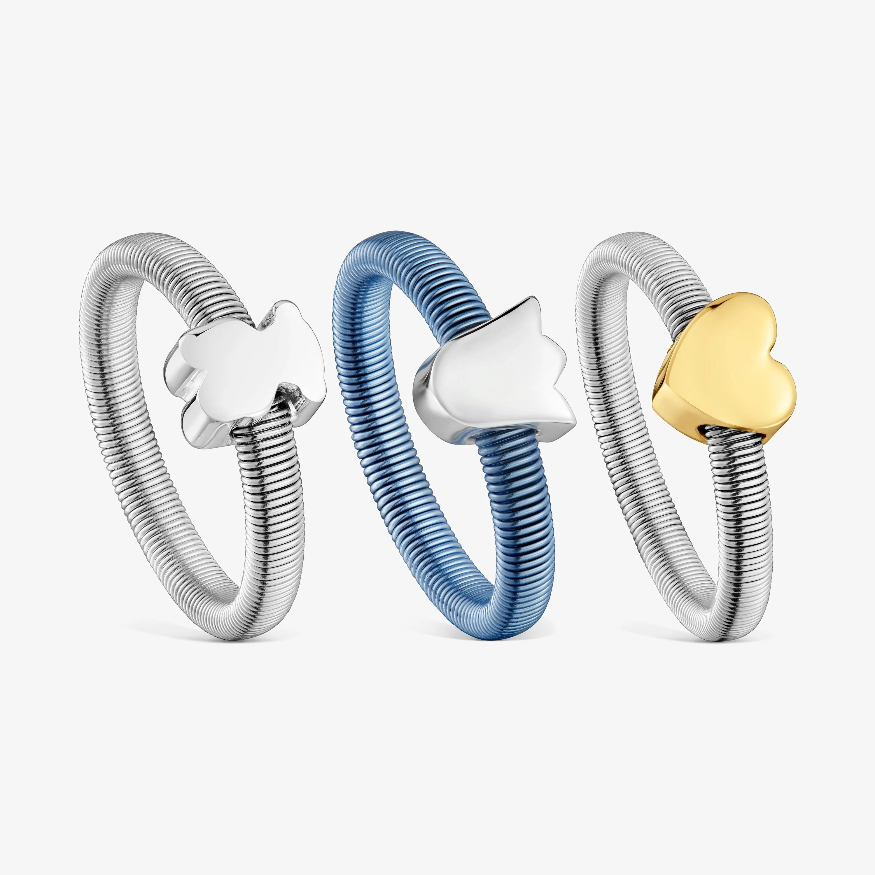Pack of three silver and silver-plated heart, tulip and bear Rings TOUS Mesh Tube - 1