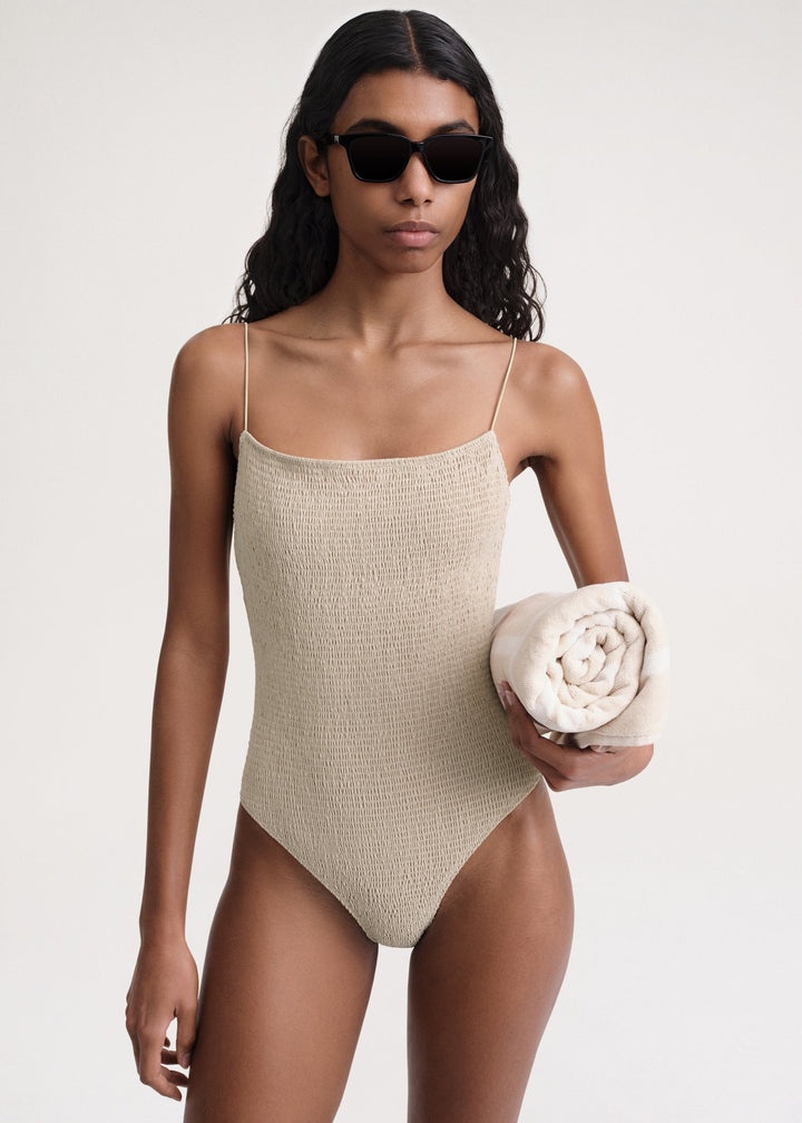 Smocked swimsuit overcast beige - 5