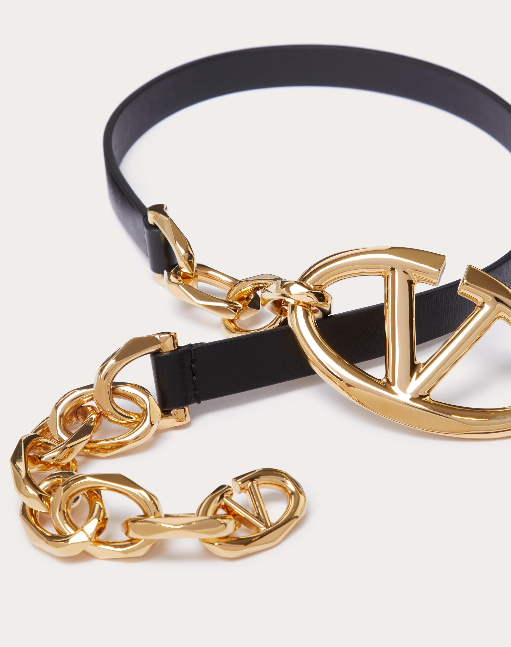 VLOGO SIGNATURE SHINY CALFSKIN BELT WITH CHAIN - 2