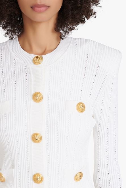 Cropped white eco-designed knit cardigan with gold-tone buttons - 6