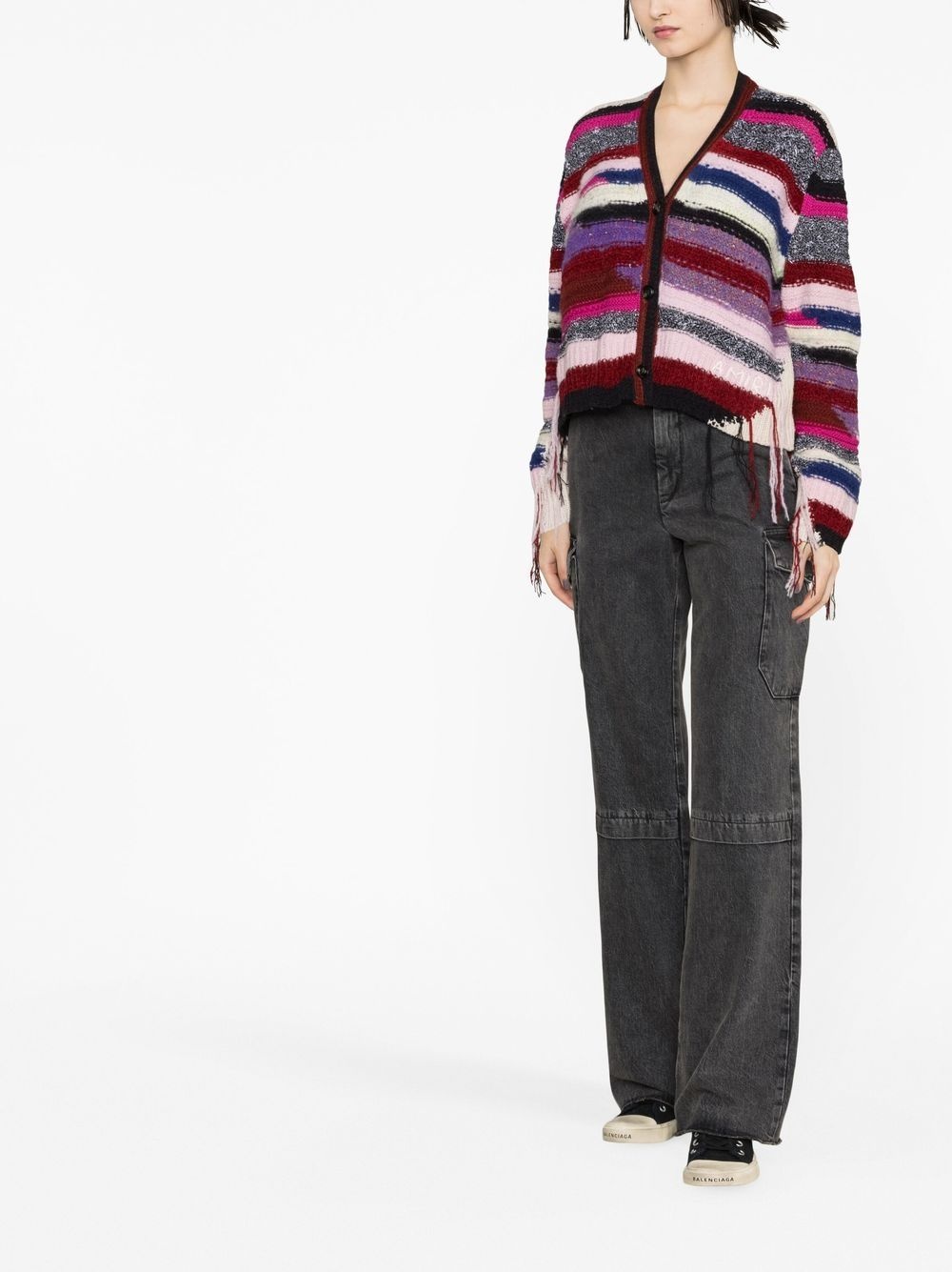 striped fringed cardigan - 2