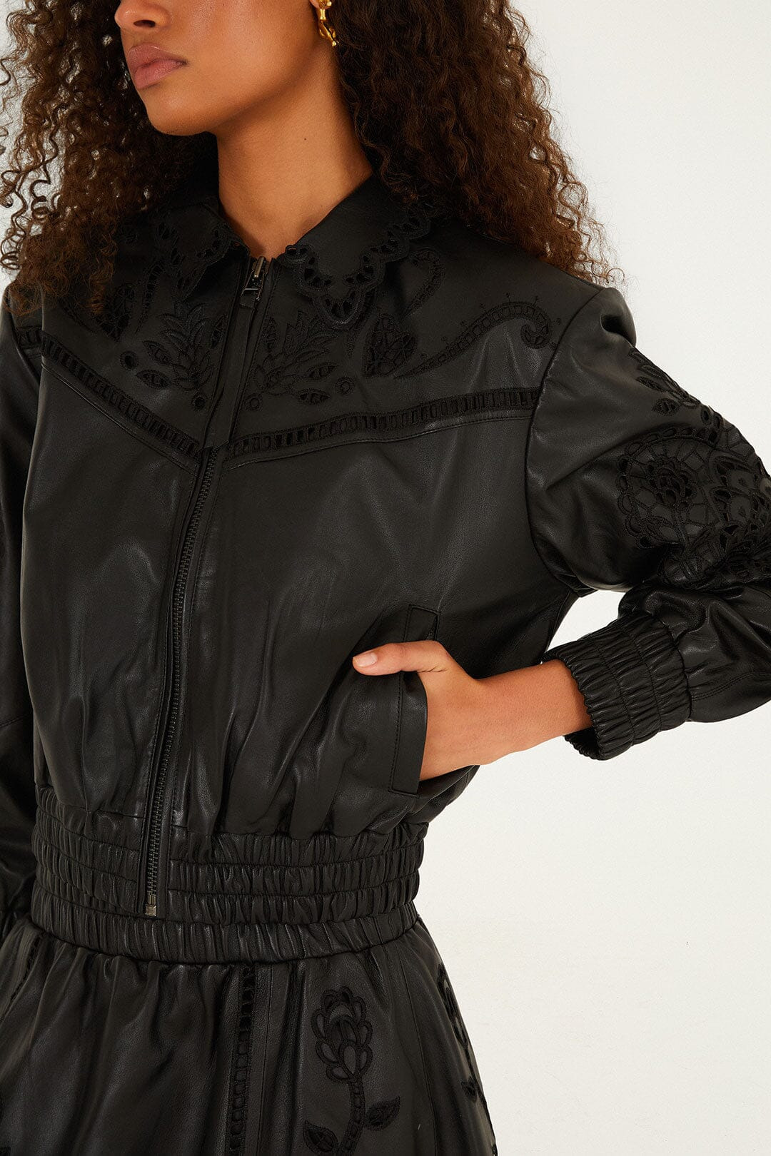 Black Richilieu Heart Leather Jacket - 2