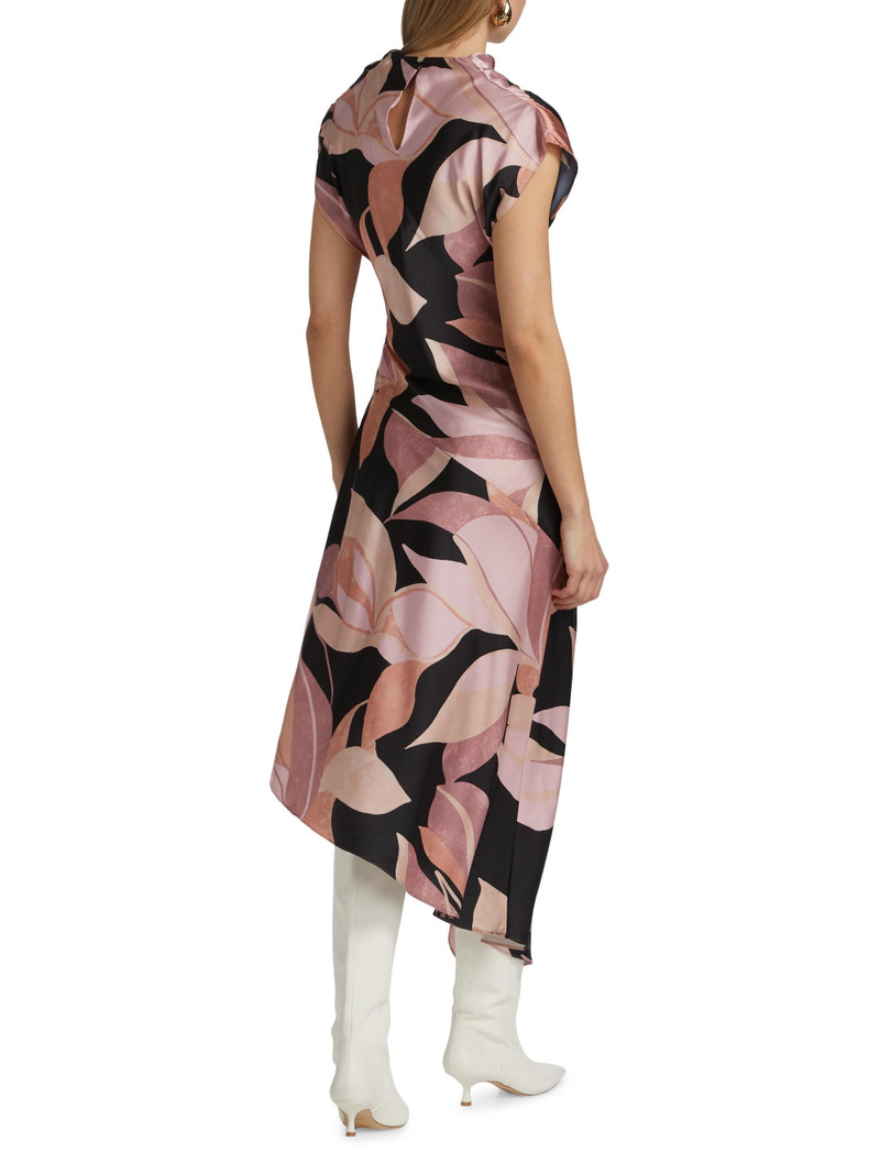 Women's Sally Asymmetric Satin Midi-Dress - Moody Abstract Floral Stn 5