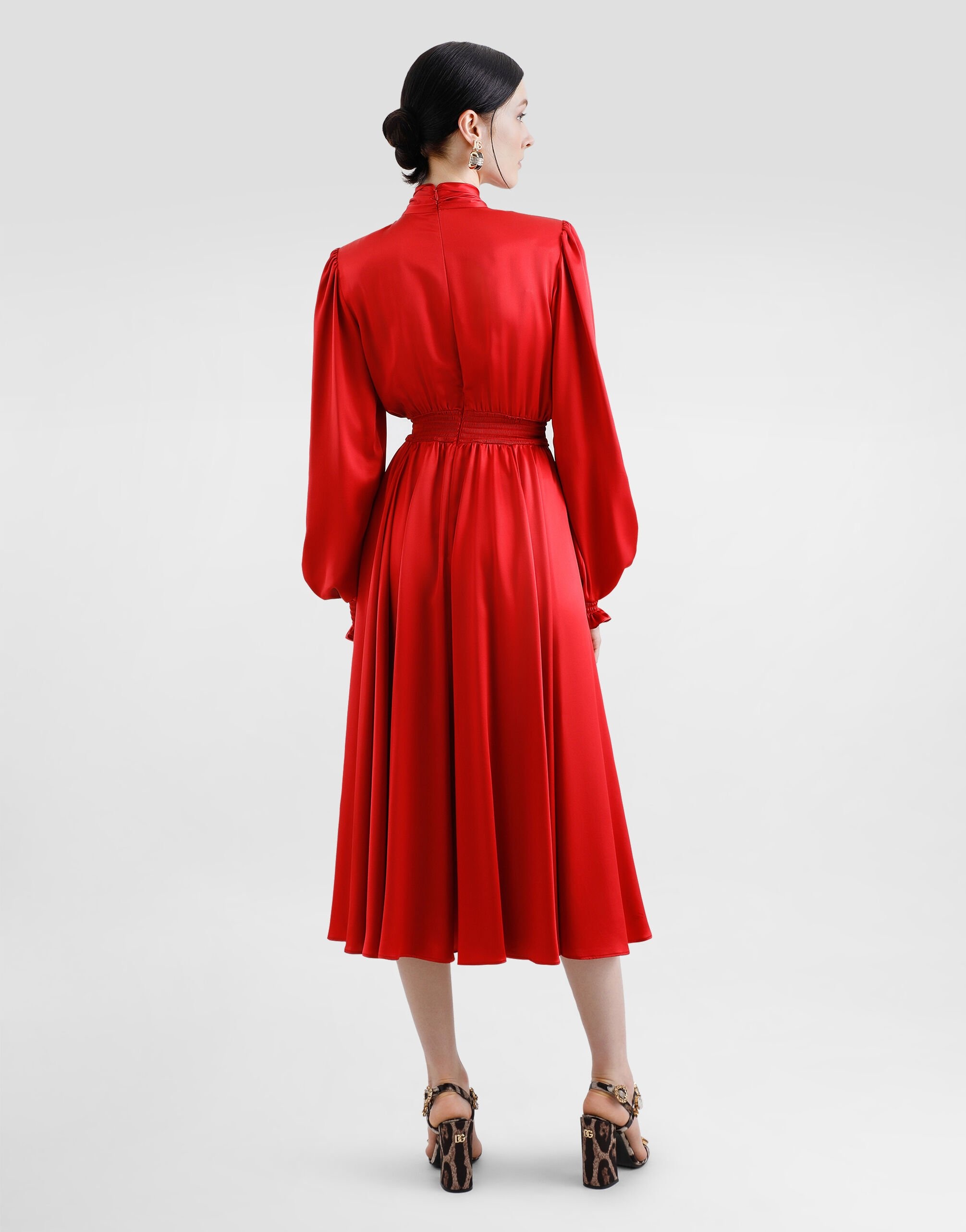 Silk satin shirt dress with pussy-bow - 3