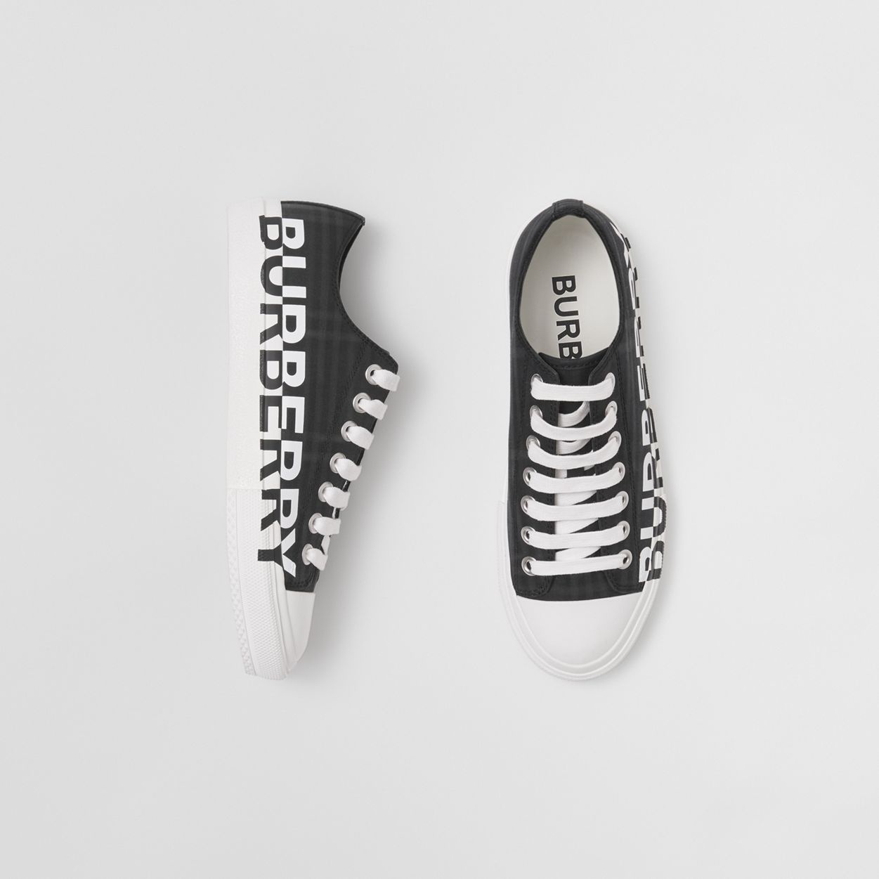 Logo Print Check Cotton Sneakers - 6