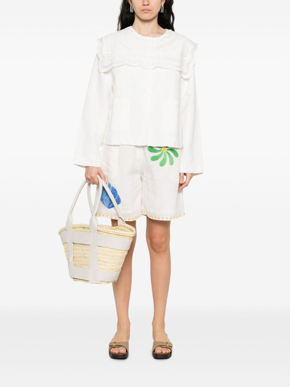 lace-trimmed linen-cotton jacket - 2