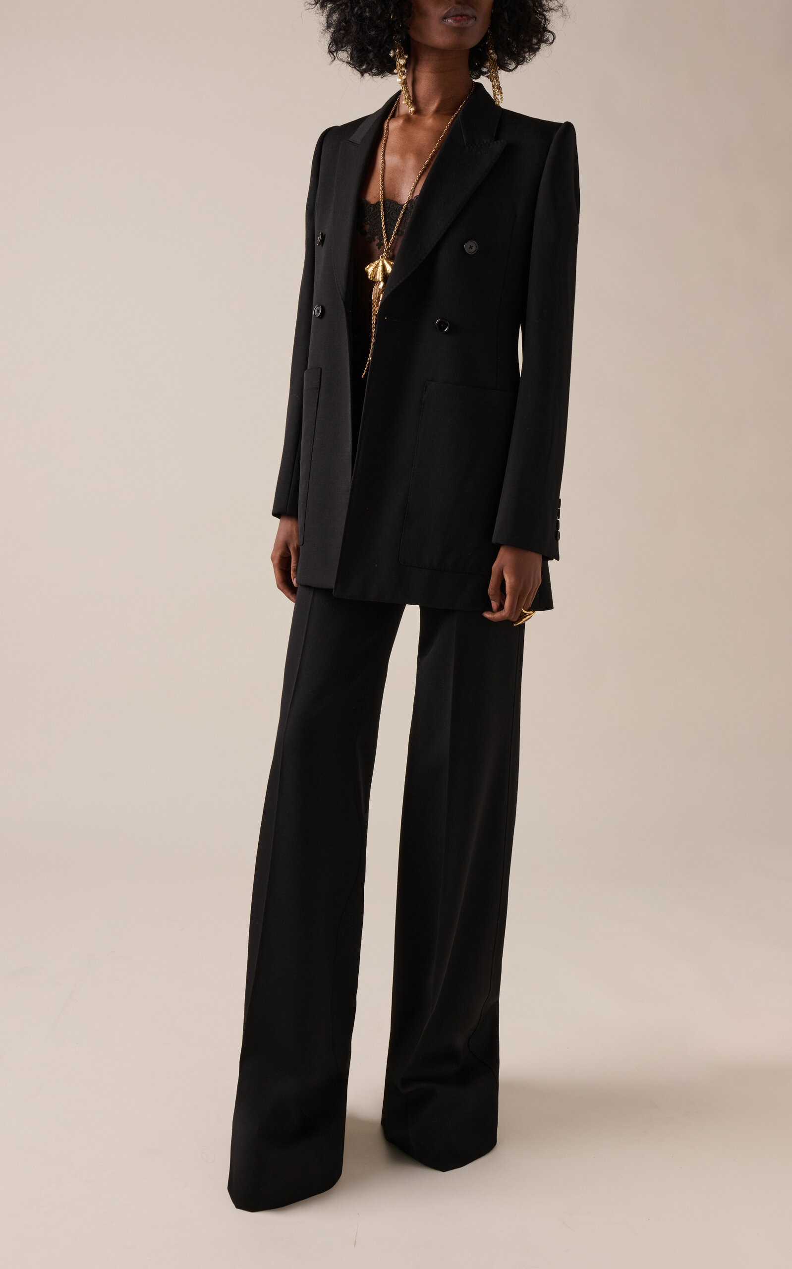 High-Rise Grain De Poudre Wool Wide-Leg Pants black - 2