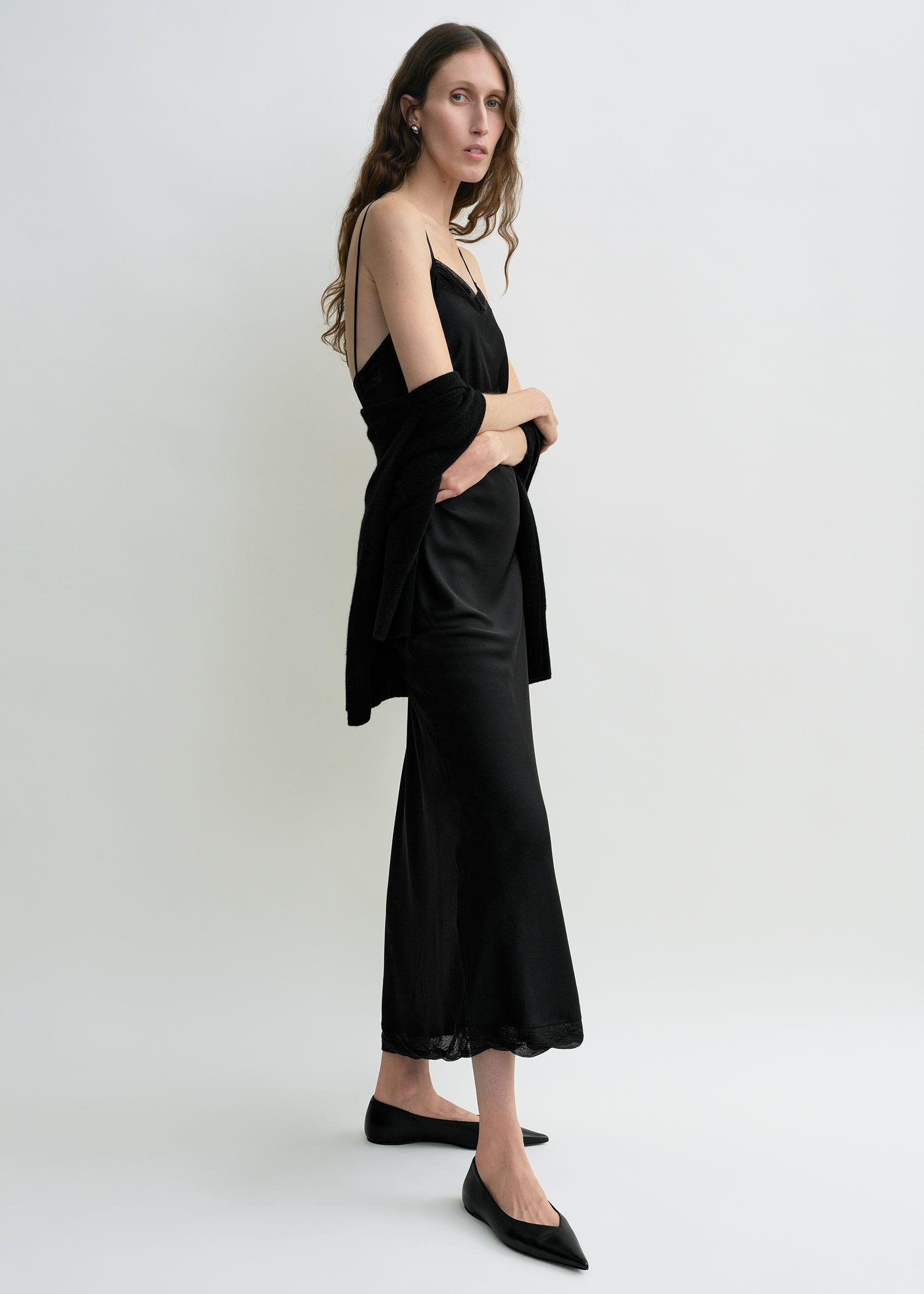 Satin slip dress black - 2