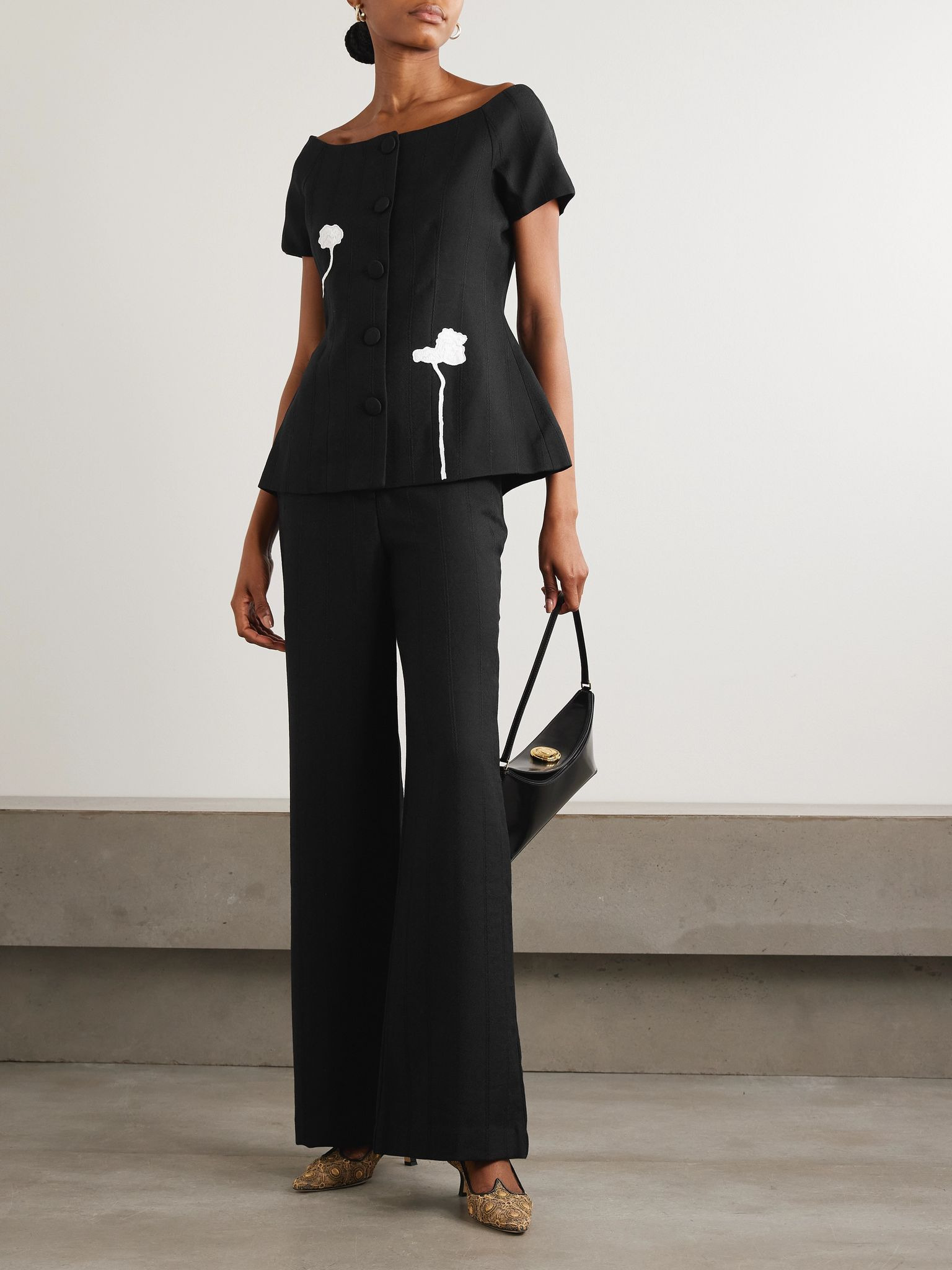 Beatrice striped wool wide-leg pants Black - 2
