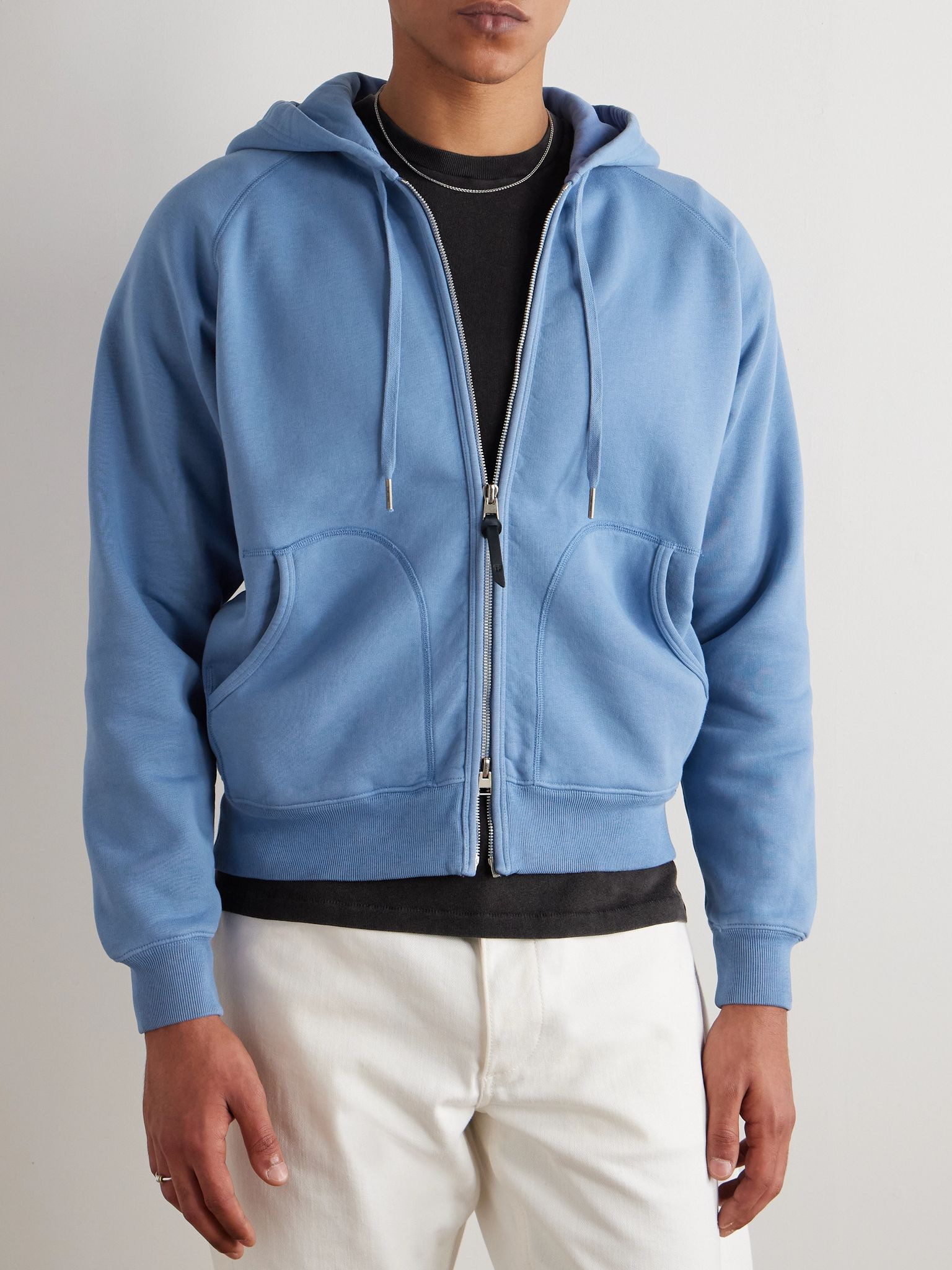 Slim-Fit Cotton-Jersey Zip-Up Hoodie Blue - 3