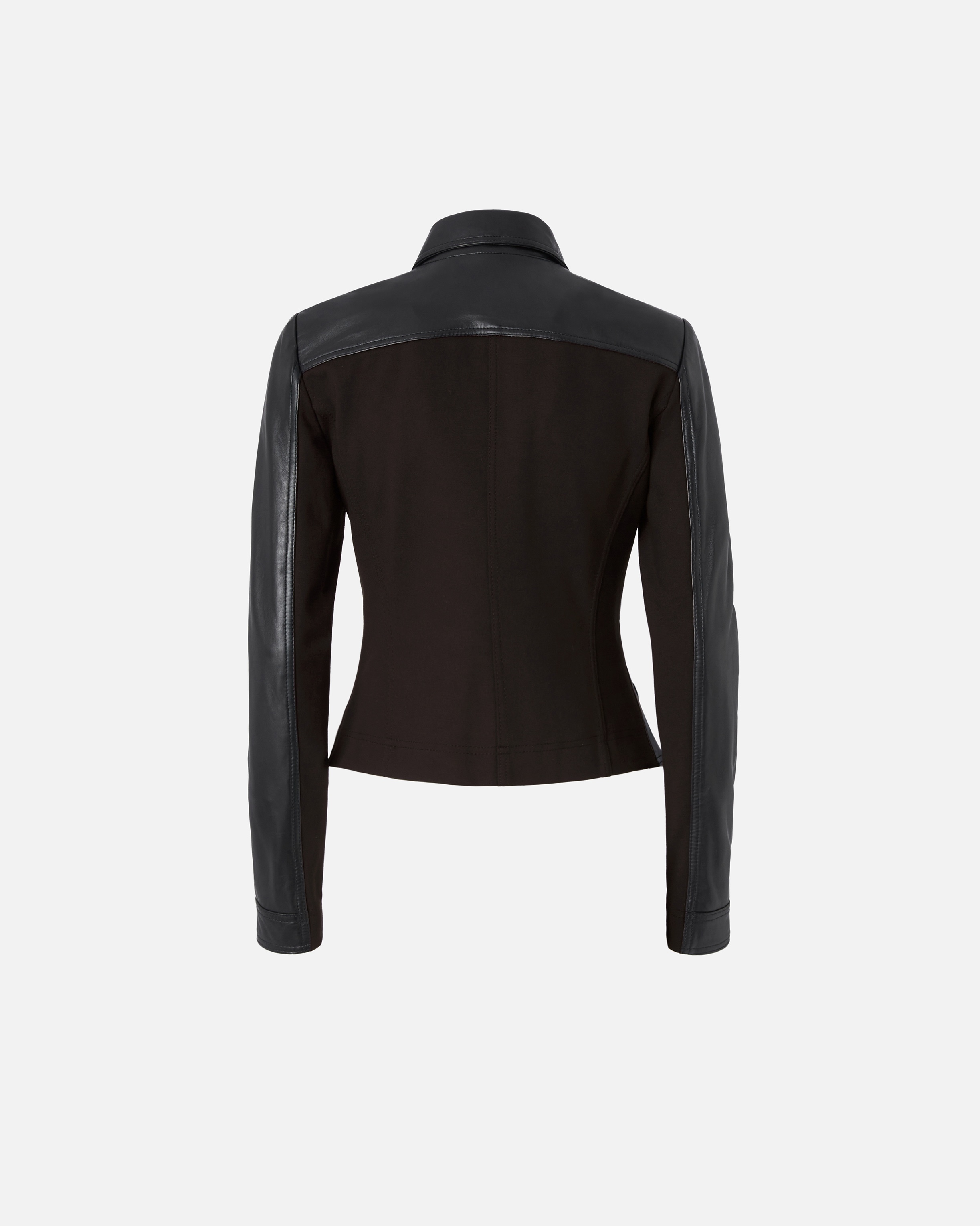 SHORT LEATHER AND TECHNICAL FABRIC BIKER JACKET - 6