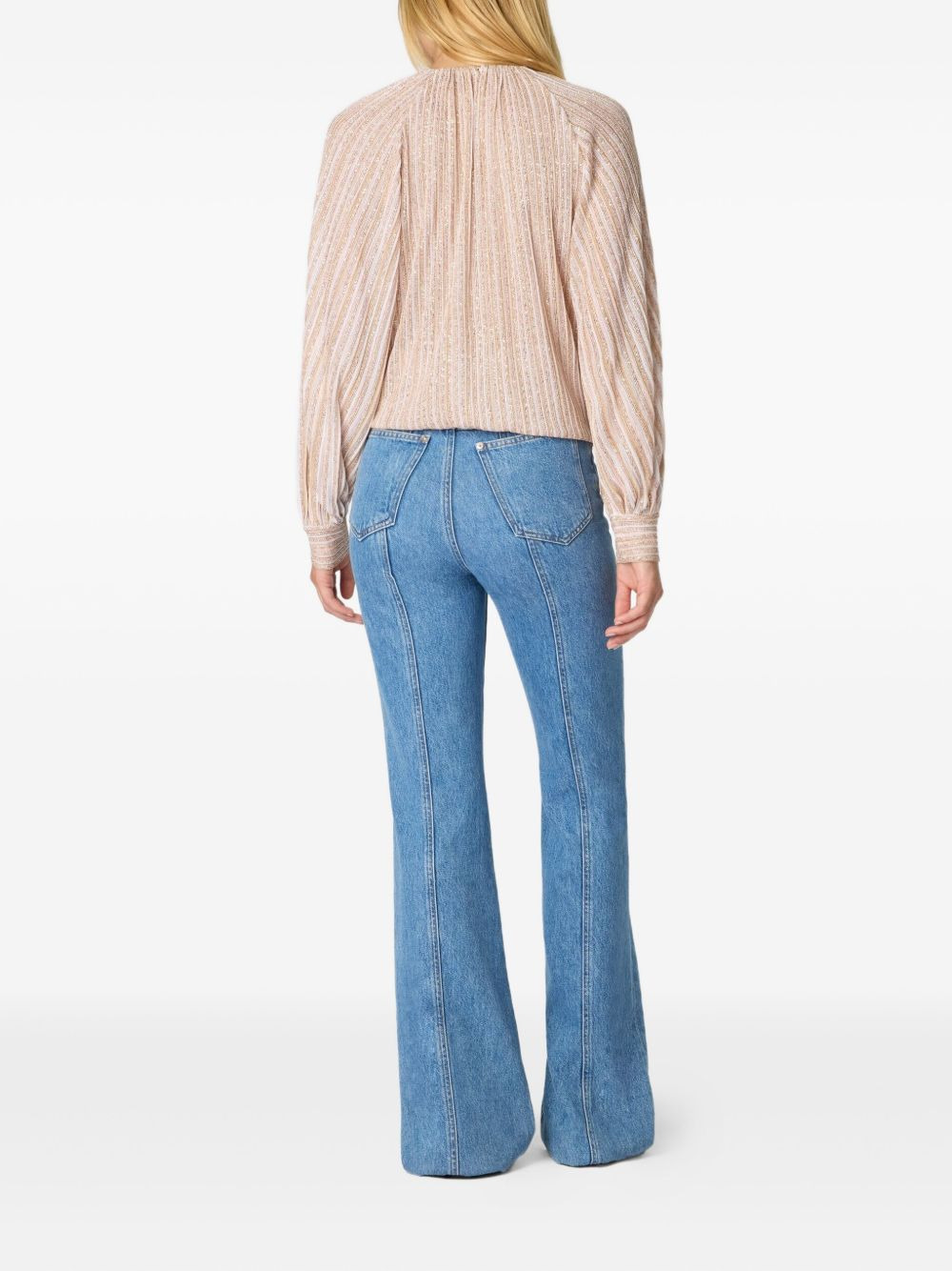 striped-pattern gathered-neckline blouse - 3