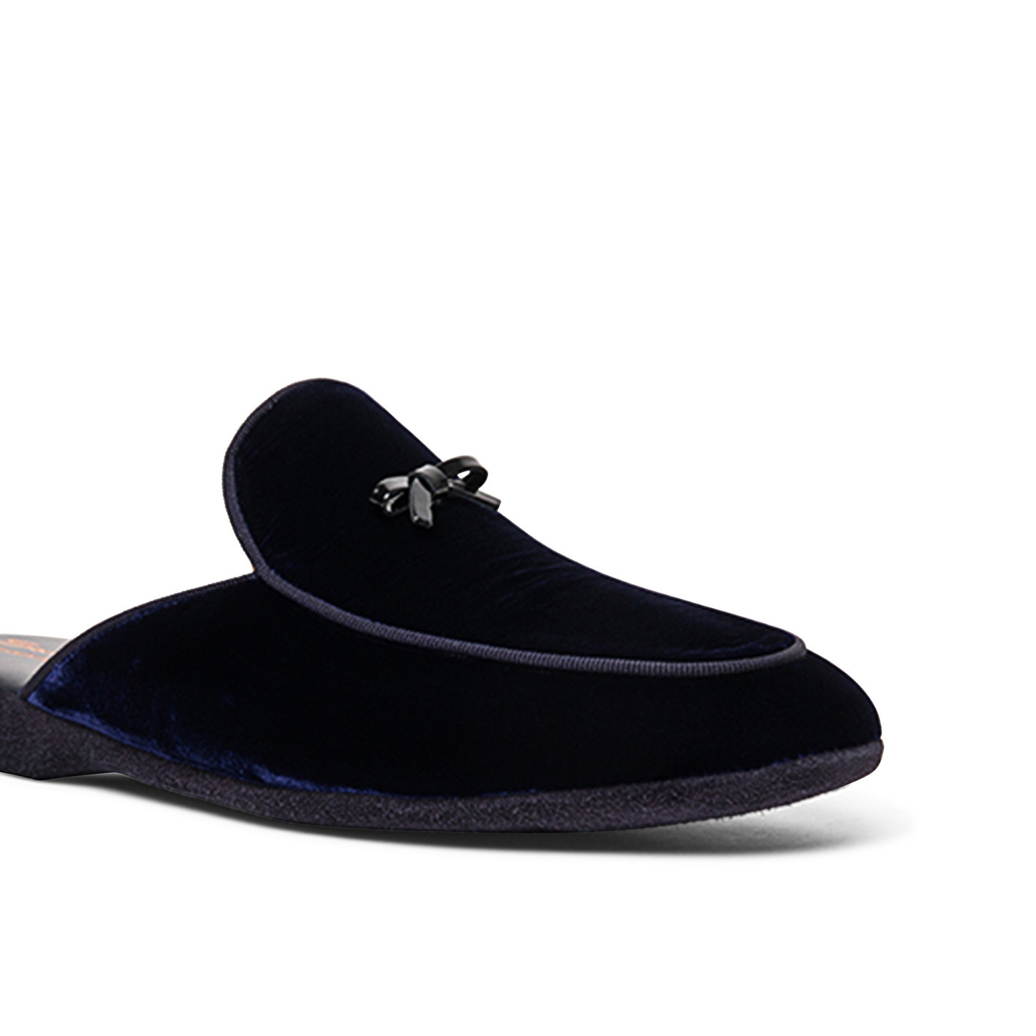 Men’s blue velvet slipper with bow detail - 5