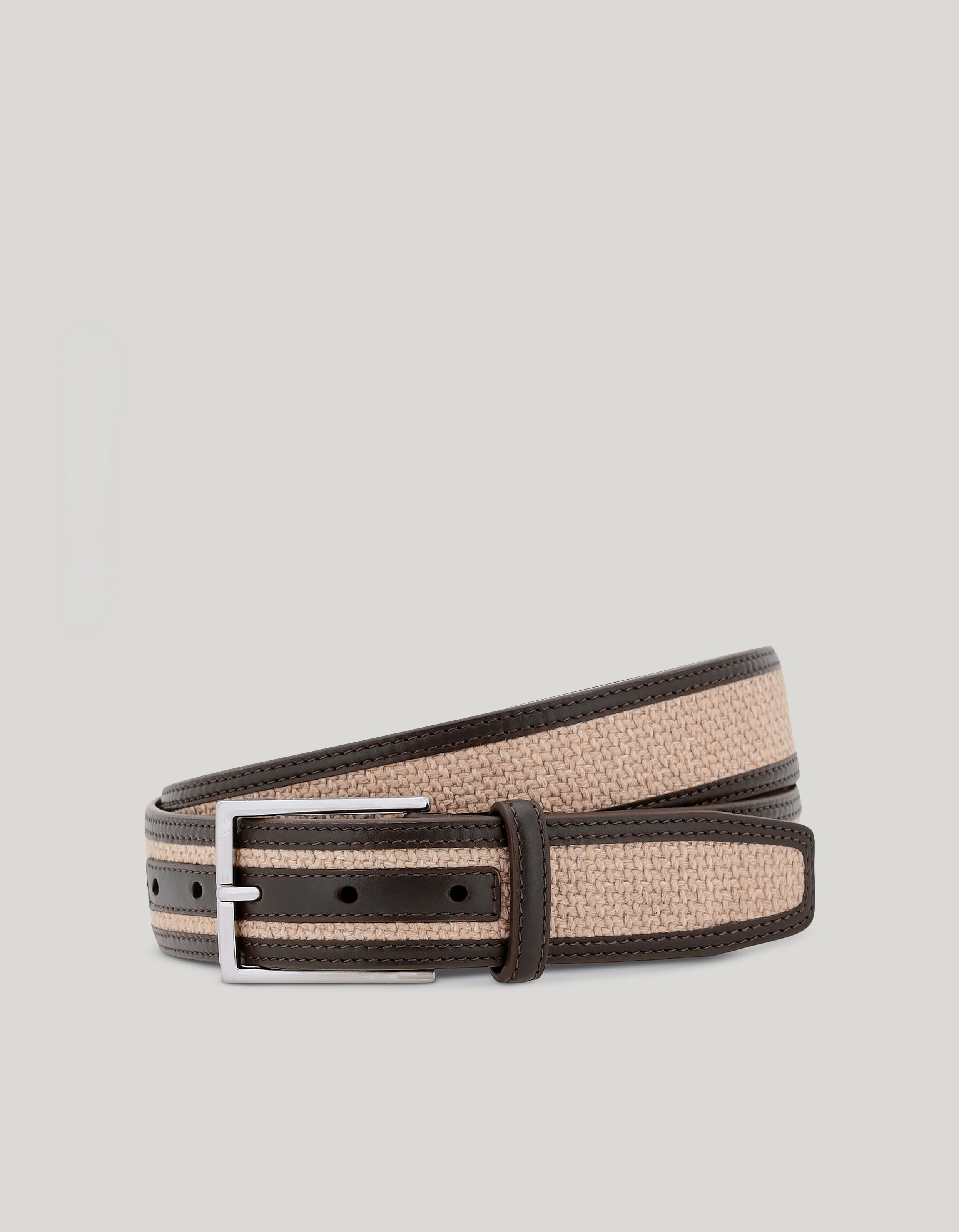 BEIGE RAFFIA BELT WITH CONTRASTING LEATHER TRIM AND EDGE - 1
