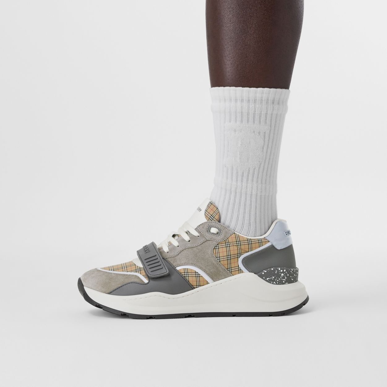 Check, Suede and Leather Sneakers - 3