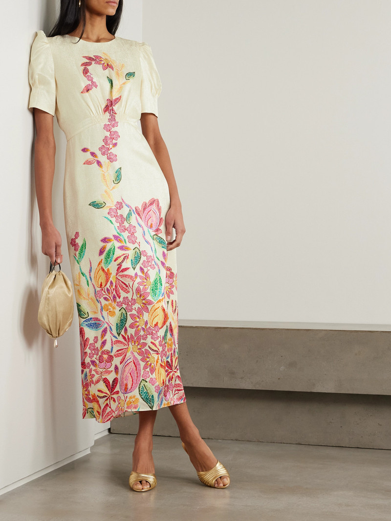 SALONI Bianca Printed Silk-jacquard Midi Dress outlook