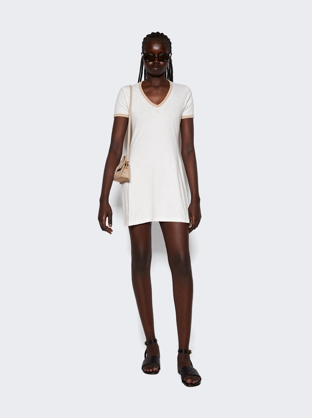 Contrast V Neck Mini Dress Sand - 2