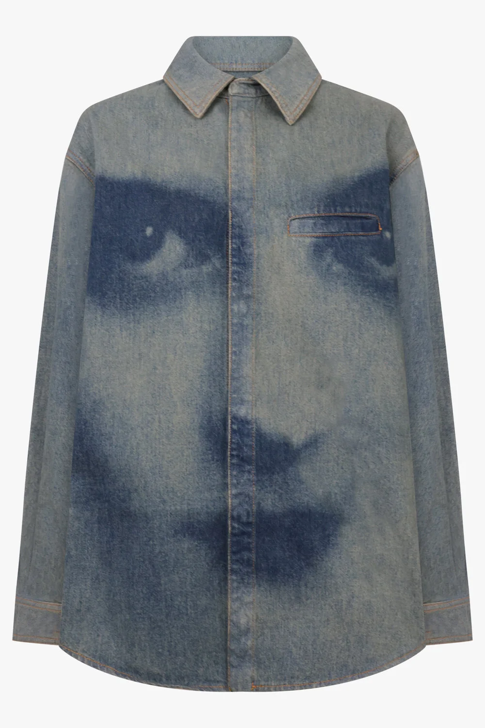 FACE PRINT OVERSIZED DENIM SHIRT | INDIGO - 1