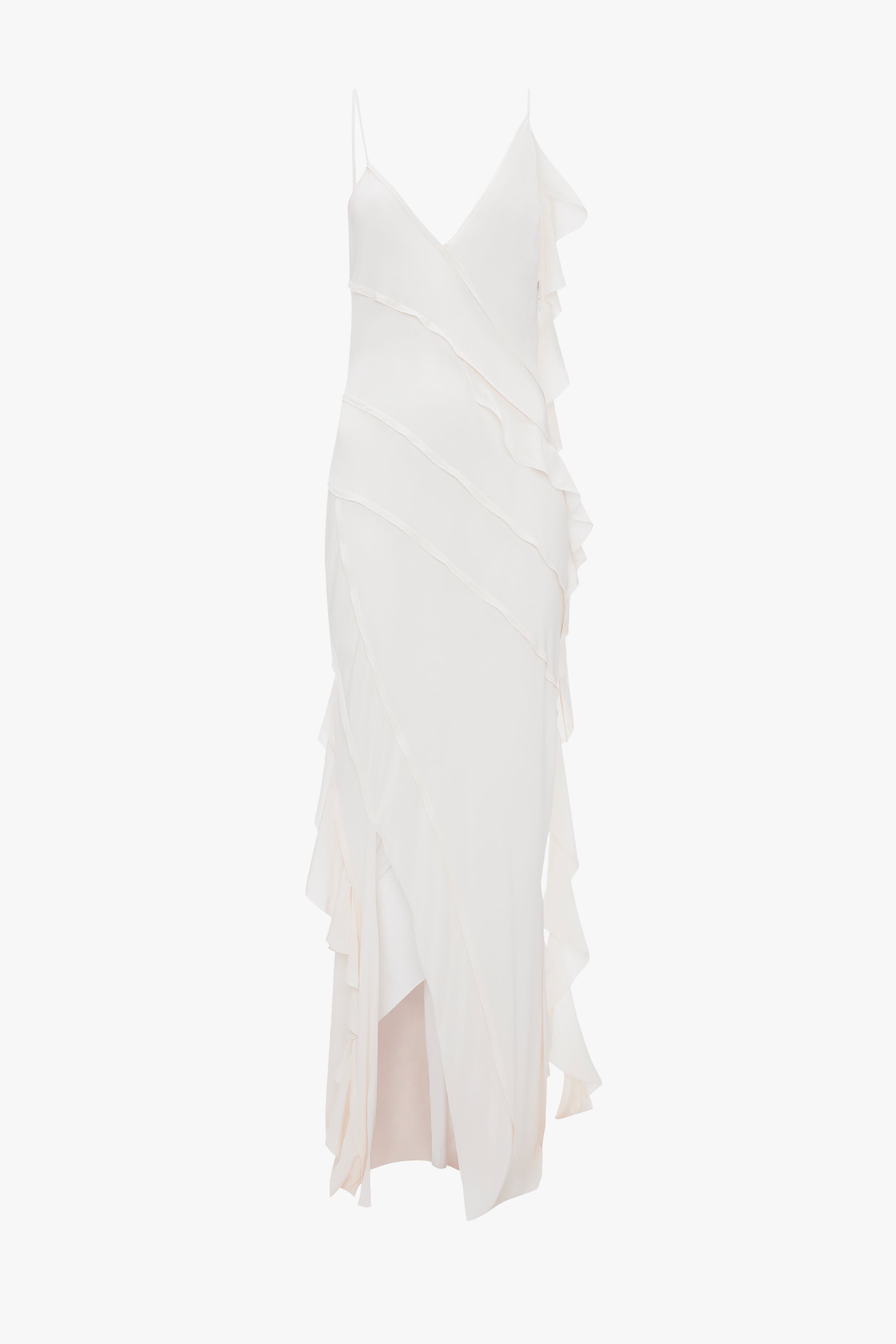 Exclusive Asymmetric Bias Frill Dress In Ivory - 1