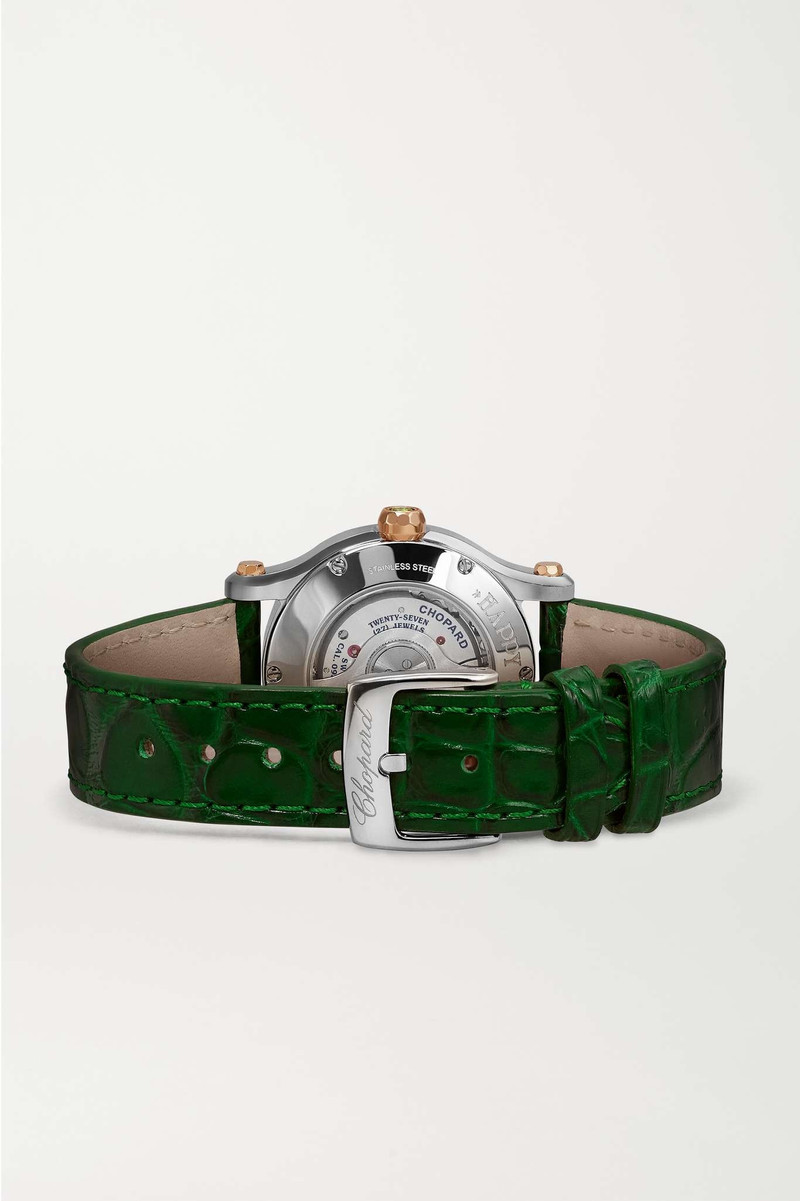 Happy Sport Automatic 30mm 18-karat rose gold, stainless steel, alligator and diamond watch 6