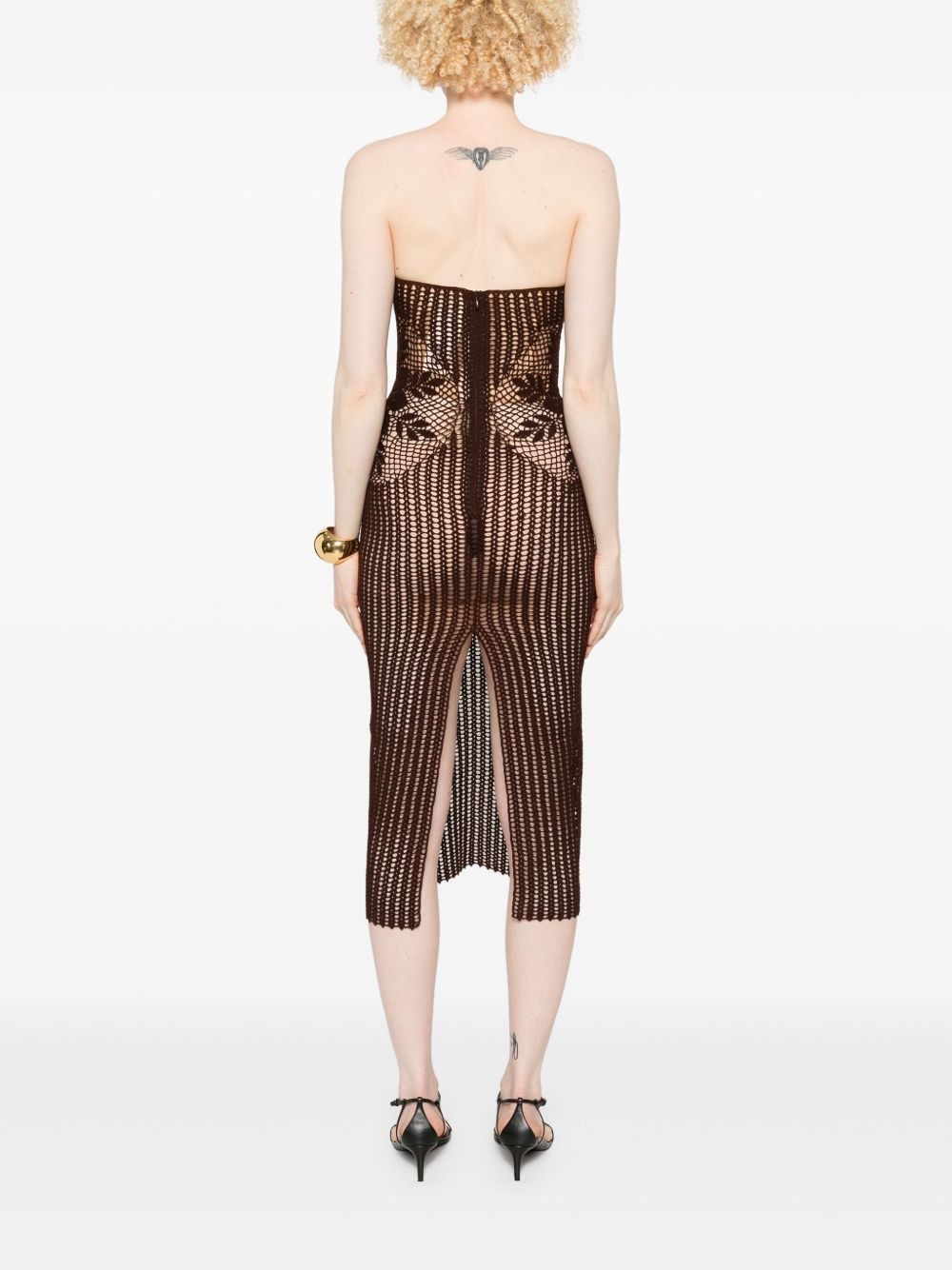 strapless crochet midi dress - 4