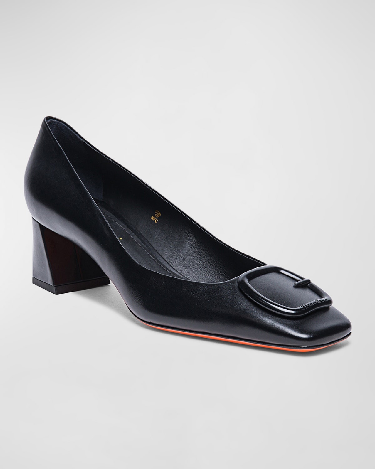 Calfskin Buckle Block-Heel Pumps - 2