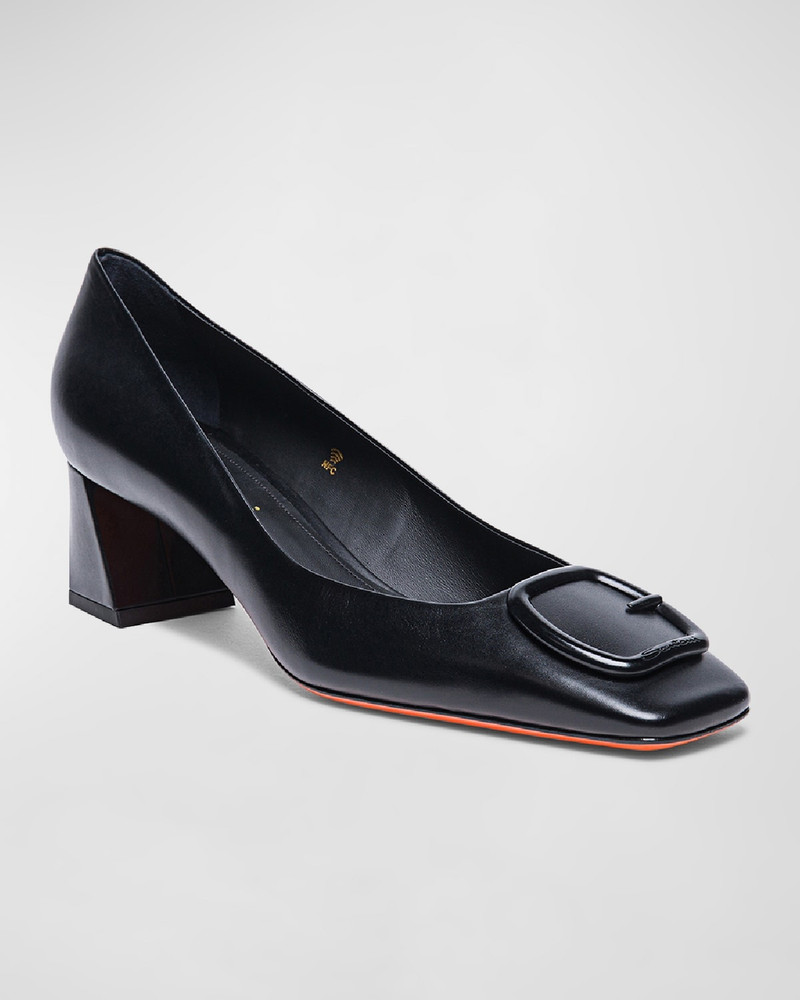 Santoni Calfskin Buckle Block-Heel Pumps outlook