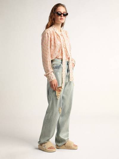 Golden Goose Journey Collection jeans in distressed-effect light blue denim with all-over sequins outlook