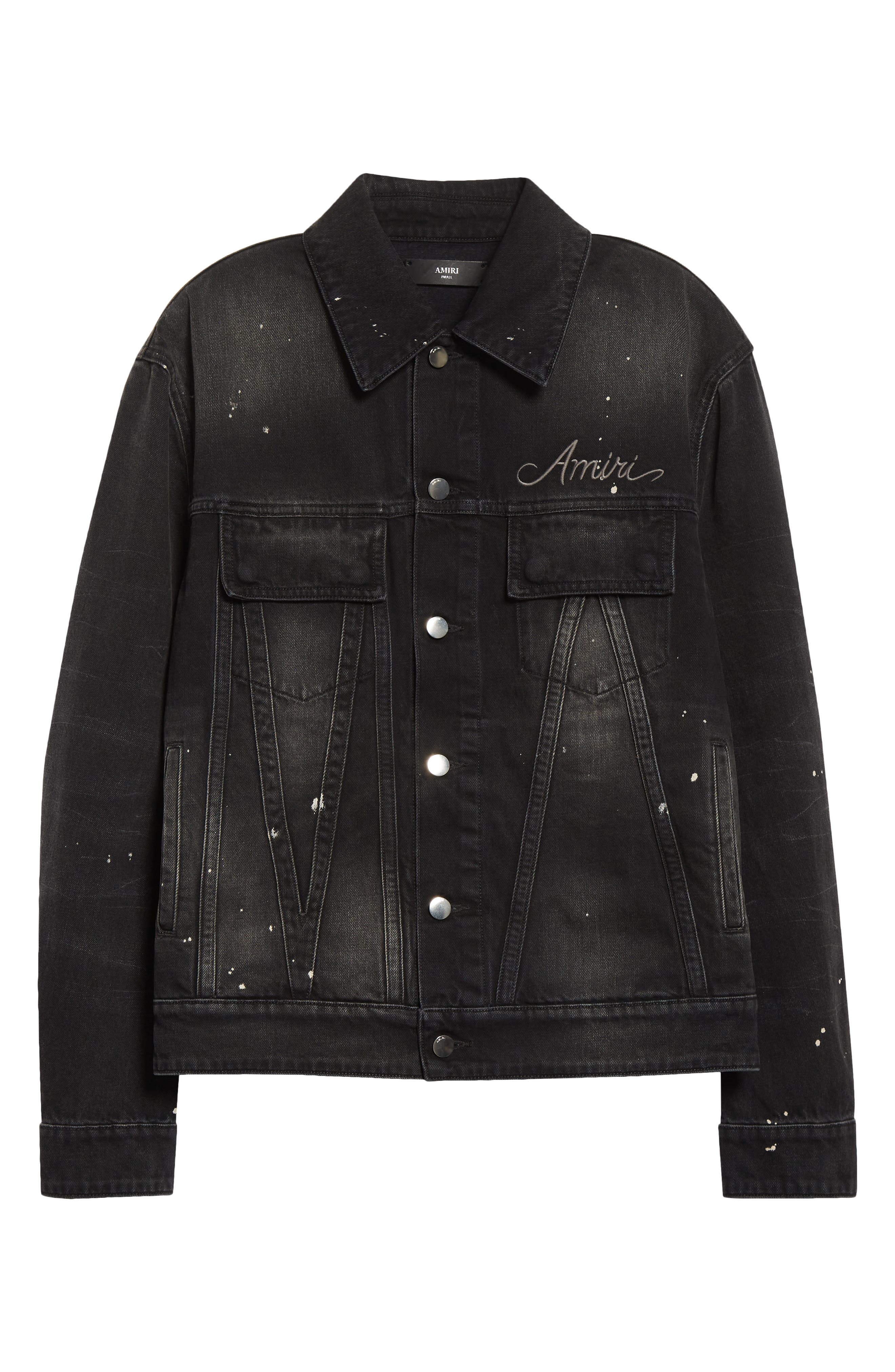 AMIRI Bleach Bandana Denim Trucker Jacket in Faded Black at Nordstrom - 7