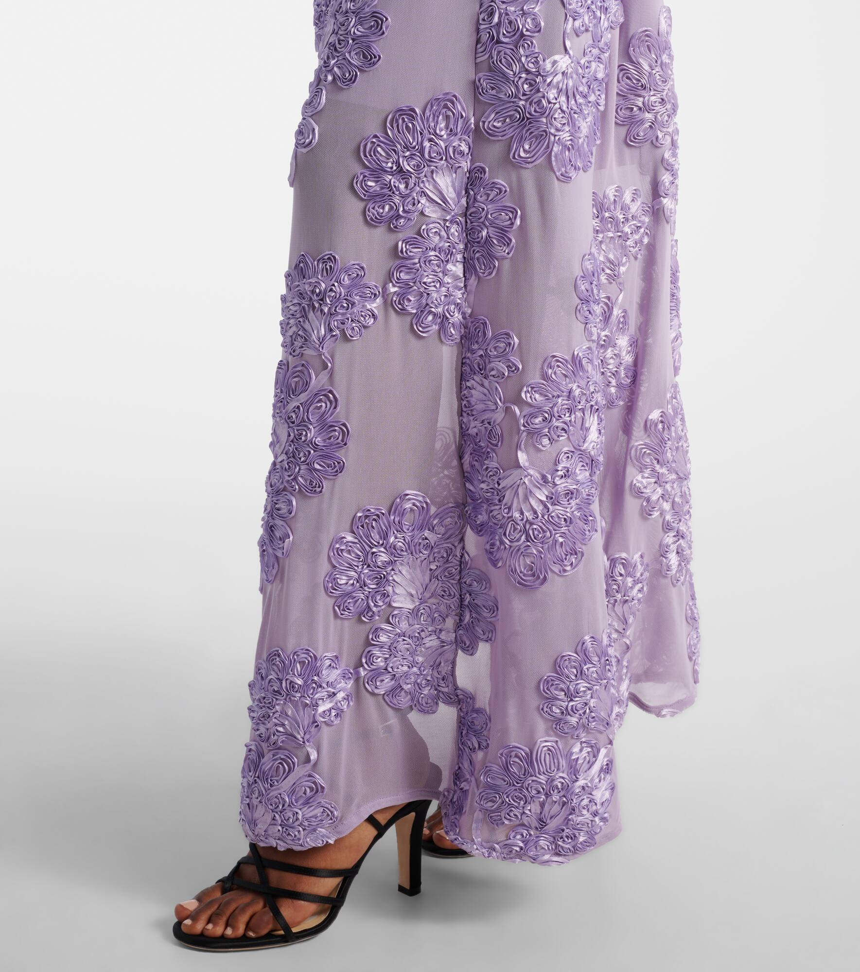 Floral embroidered mesh maxi dress - 5