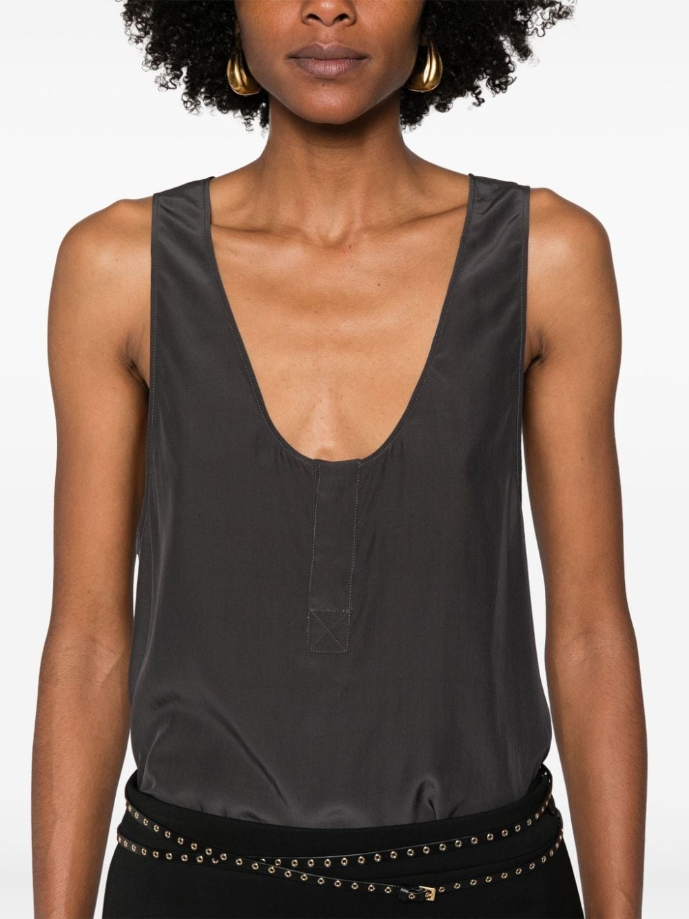 Henley-neck silk tank top - 5