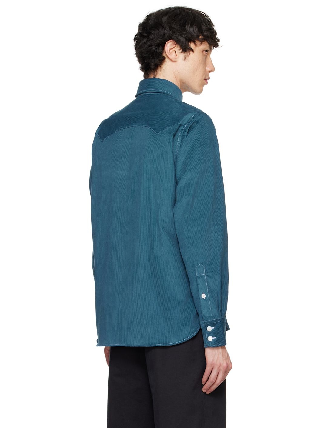 Blue Corduroy Two-Pocket Western Shirt - 3
