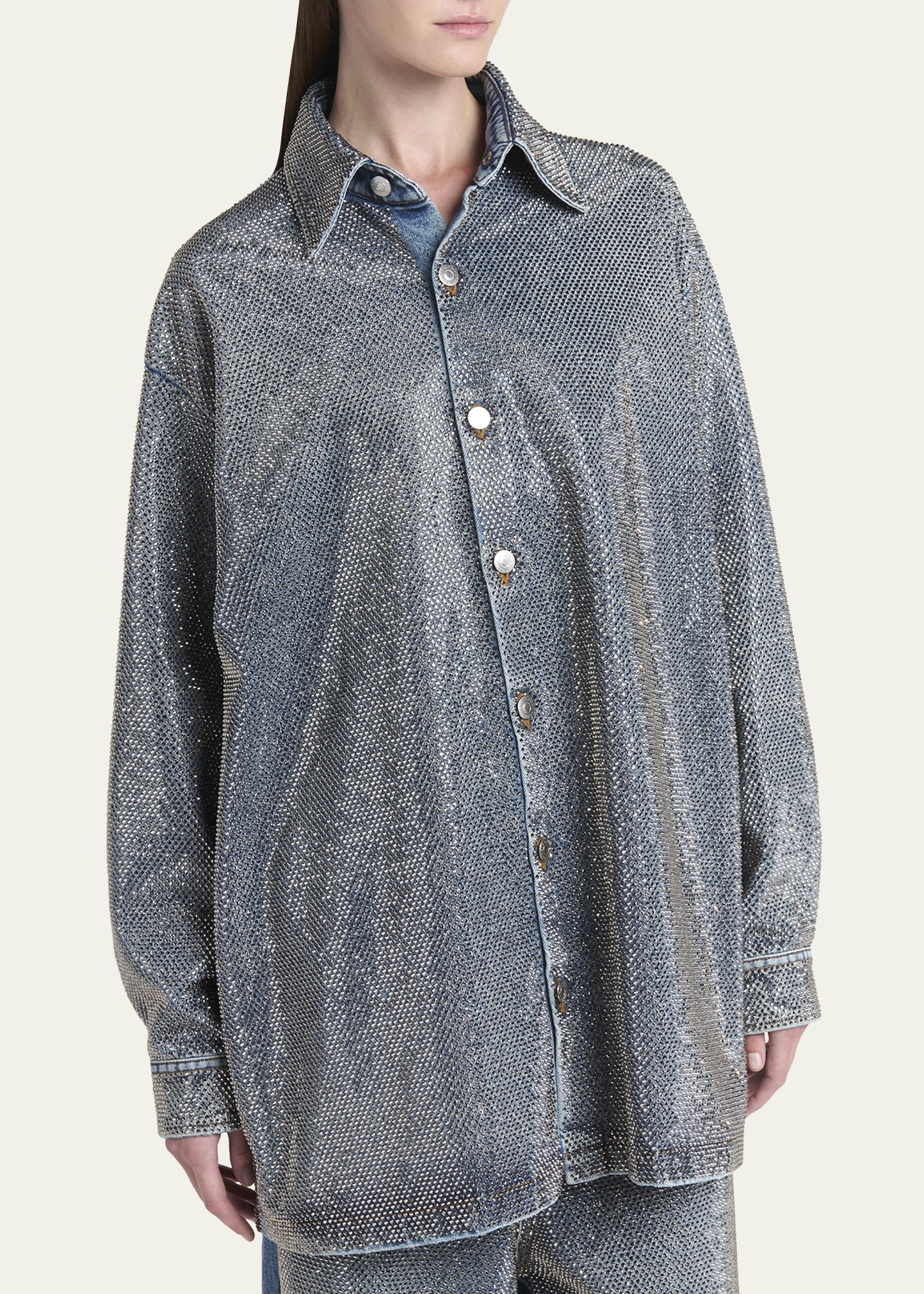 Crystal Hotfix Denim Overshirt - 4