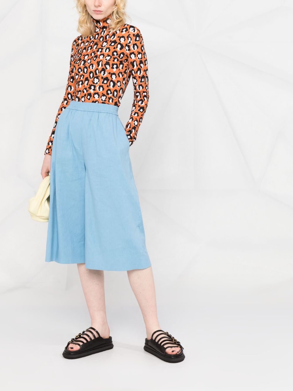 face-animal print turtleneck top - 2
