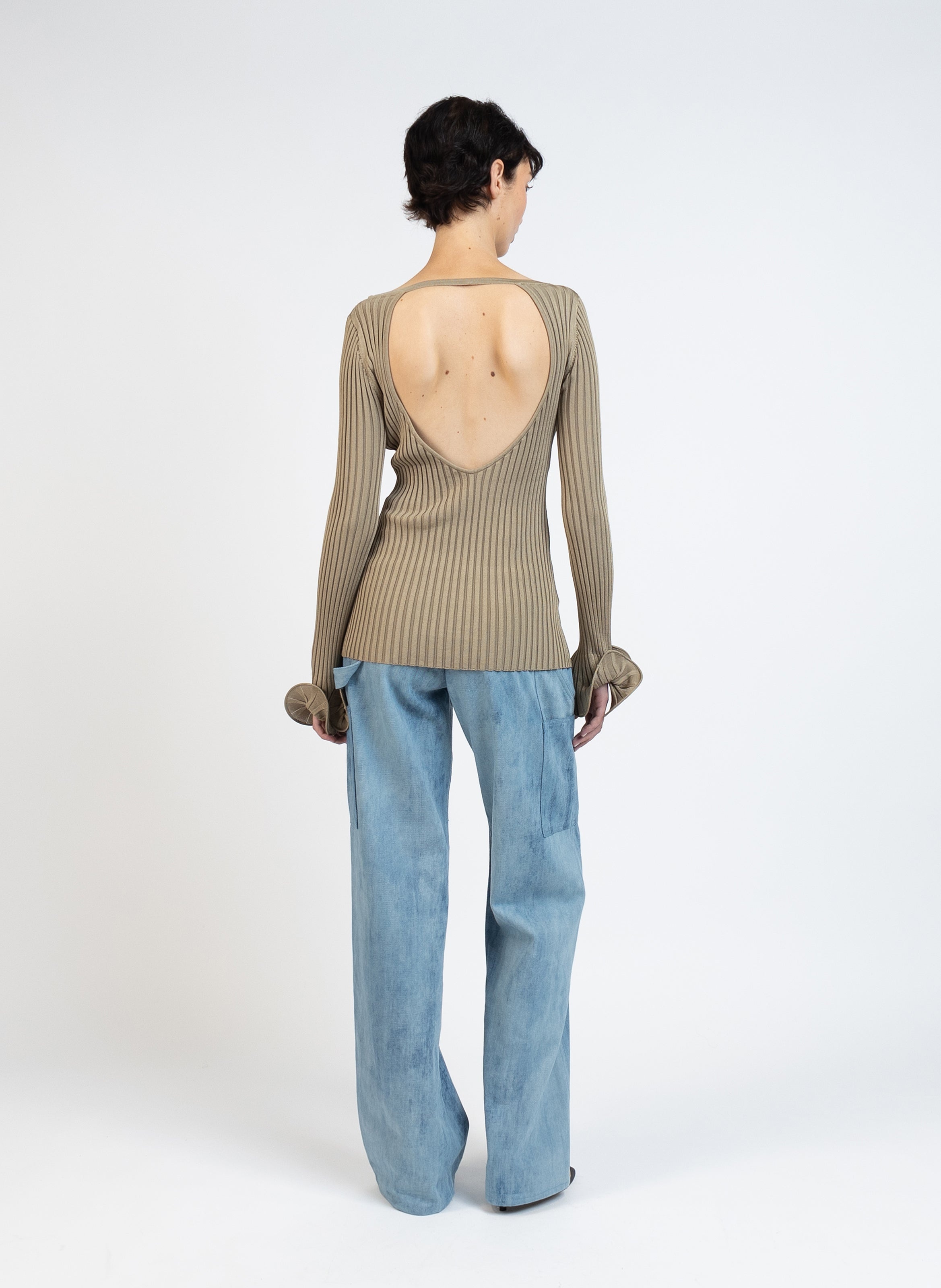 Knit fitted longsleeve top/Khaki - 5