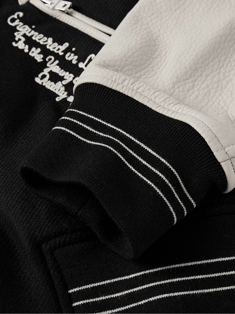 Appliquéd Logo-Embroidered Wool-Blend Twill and Leather Varsity Jacket 3