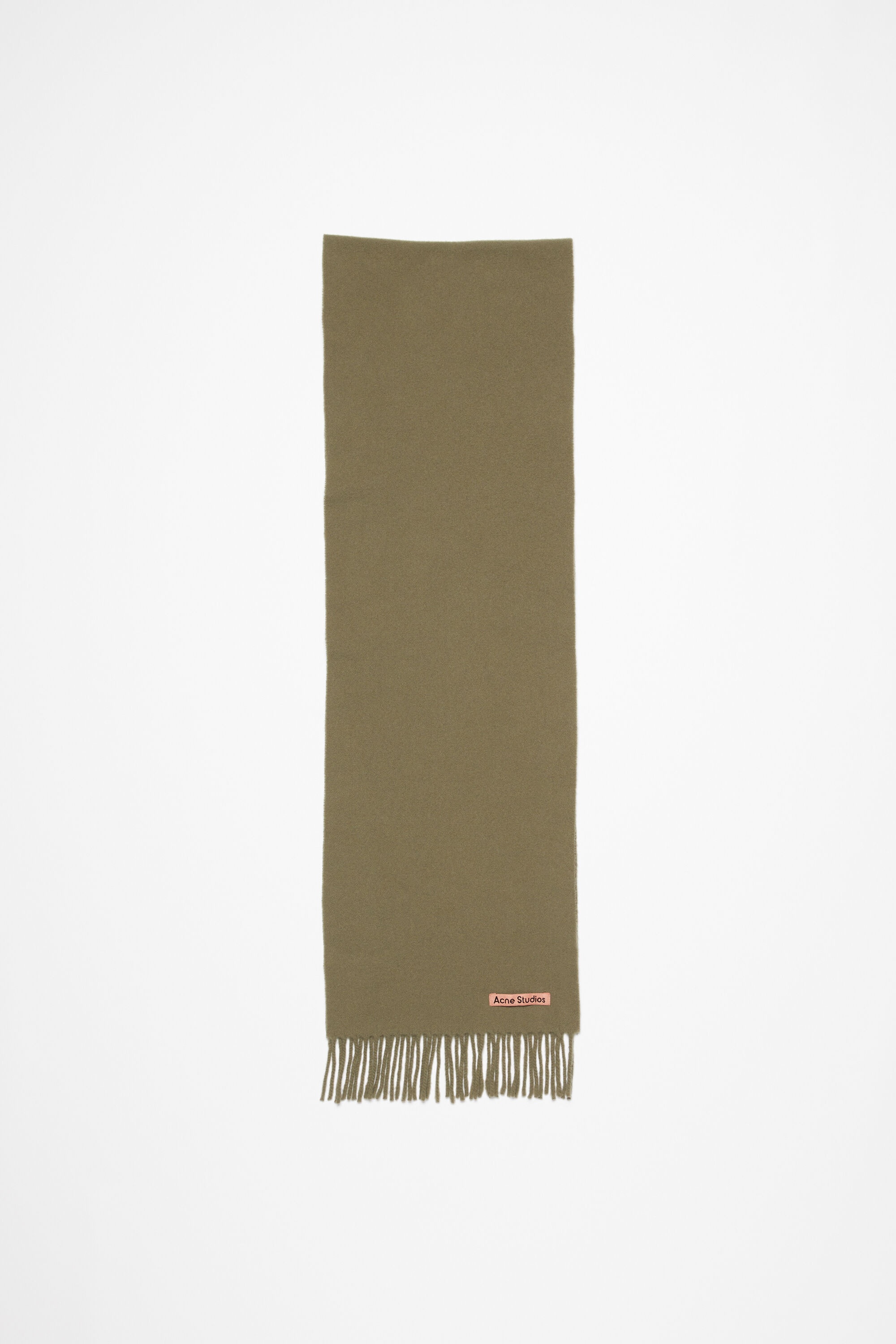 Fringe wool scarf - skinny - Khaki green - 1