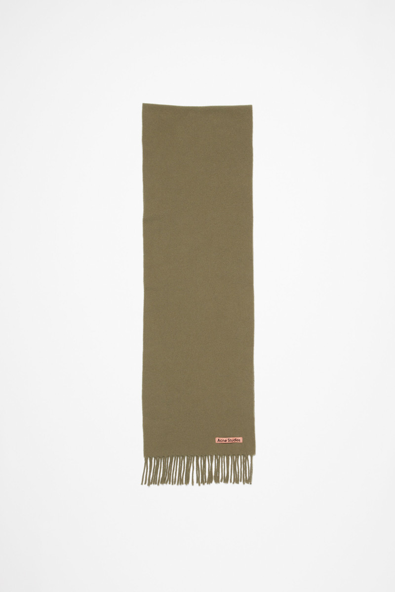 Fringe wool scarf - skinny - Khaki green 1