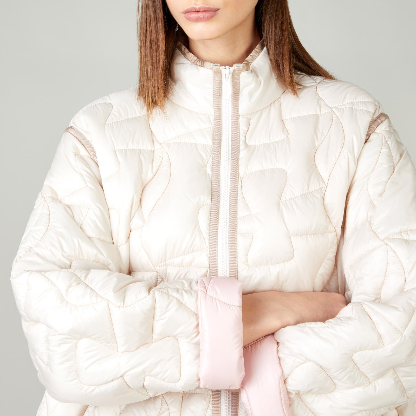 Quilted Bomber Jacket Ivory Beige - 8