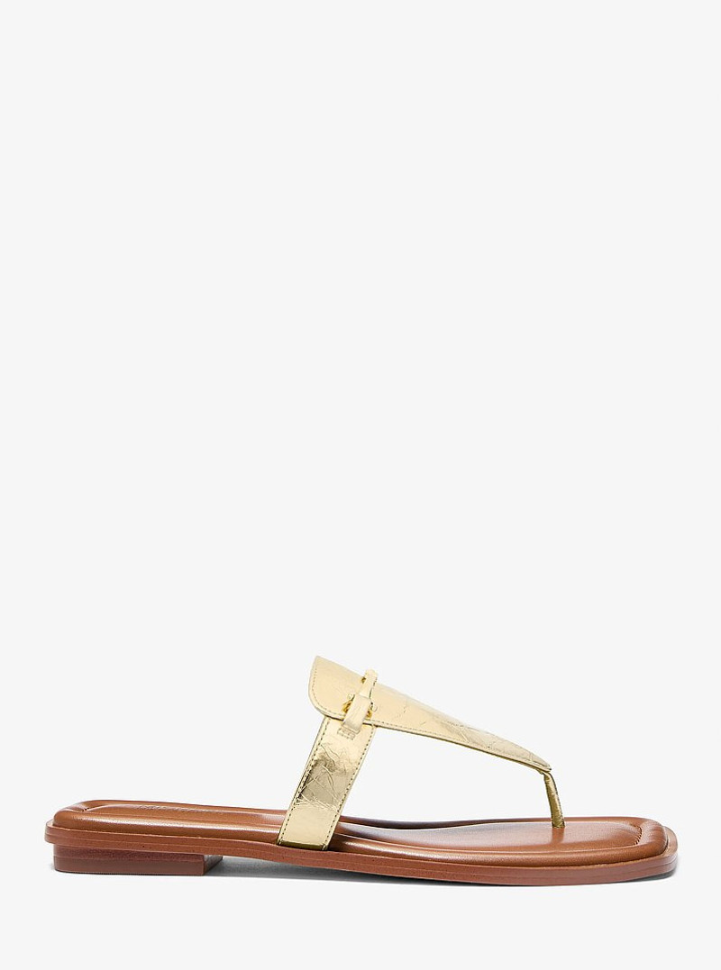 Lena Metallic Leather T-Strap Sandal 1