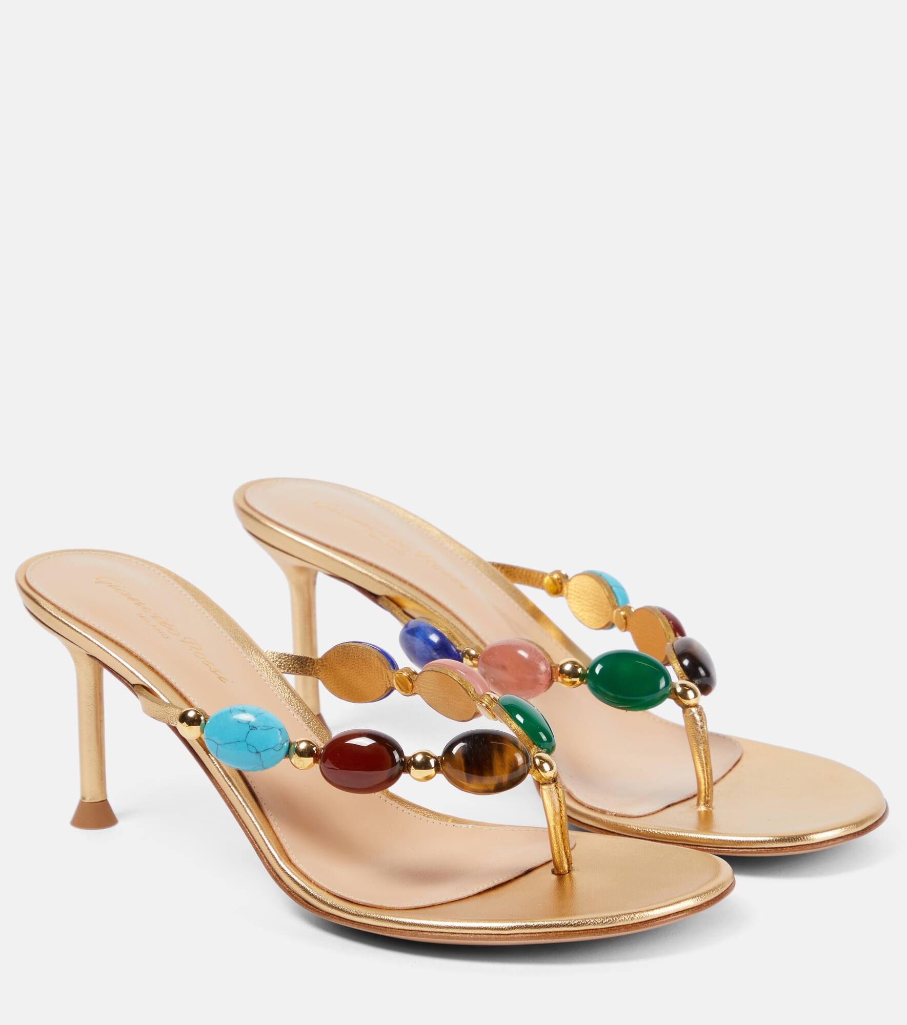 Shanti embellished leather thong sandals - 1