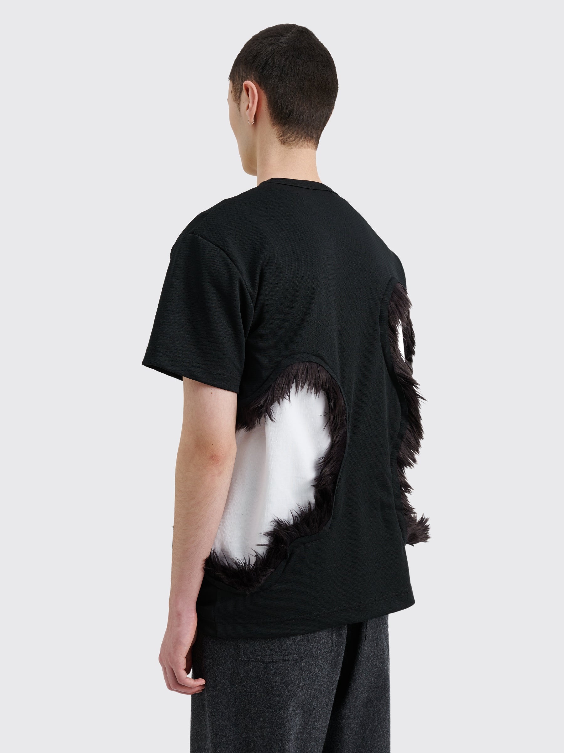 COMME DES GARÇONS HOMME PLUS FAKE FUR CUT-OUT MESH T-SHIRT BLACK - 3