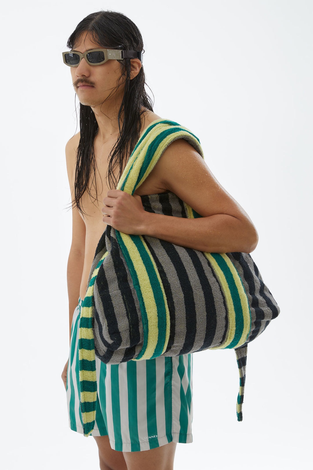 GREY & BLACK STRIPED COTTON BAG - 5