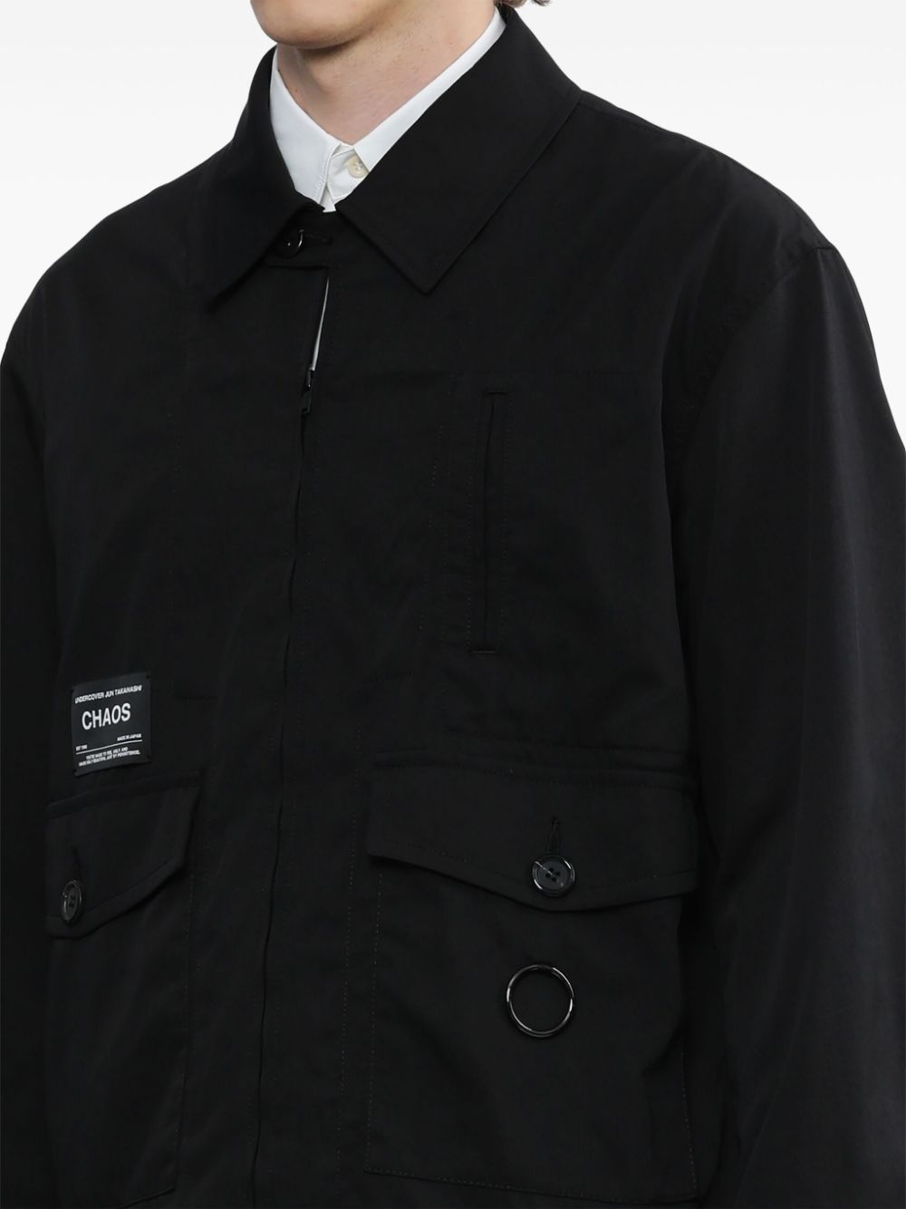 logo-patch twill shirt jacket - 5