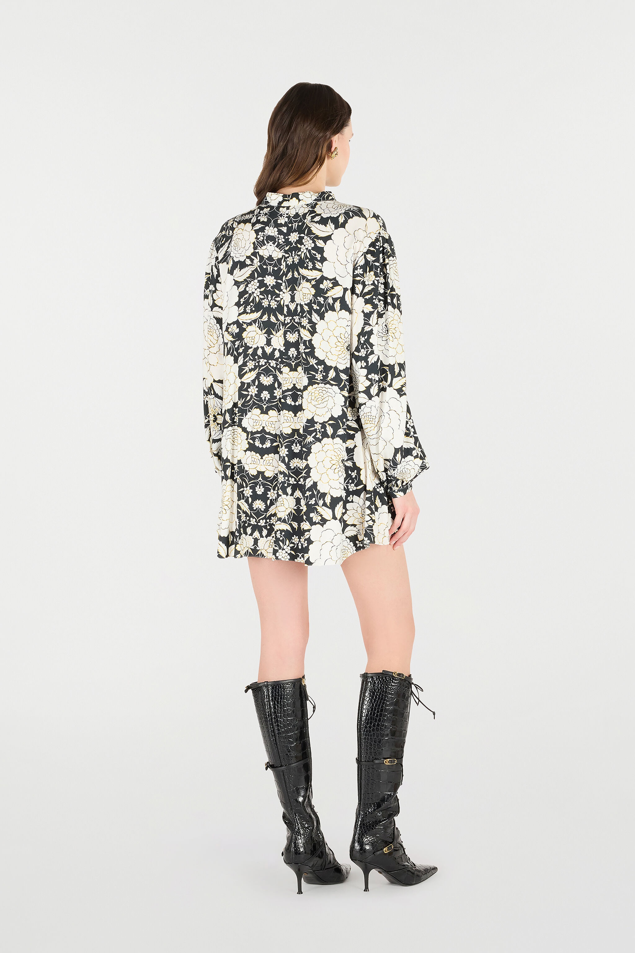 Mini Dress with Floral Print and Lace - 4