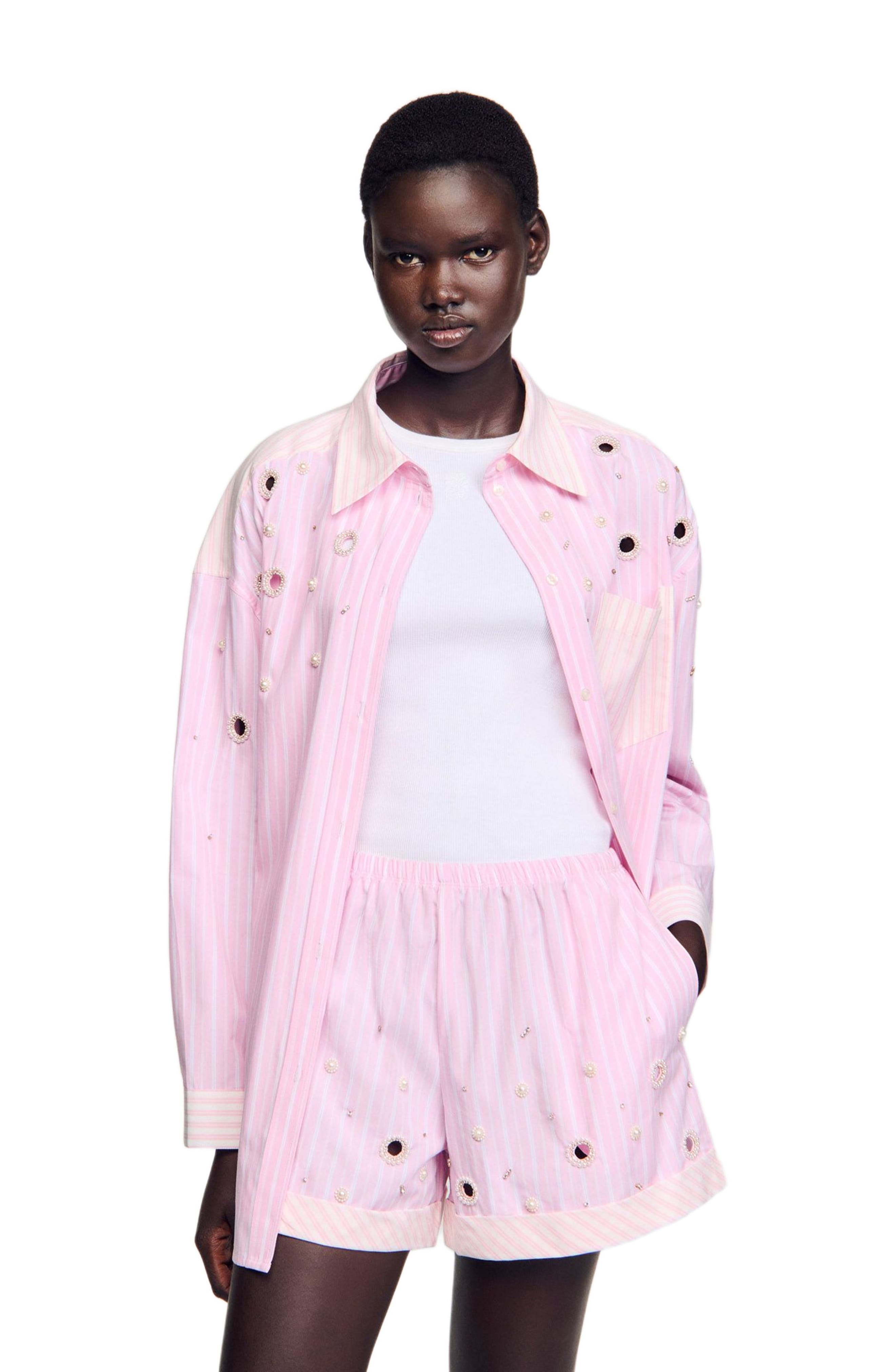 SANDRO Striped rhinestone shirt in Pink at Nordstrom - 5