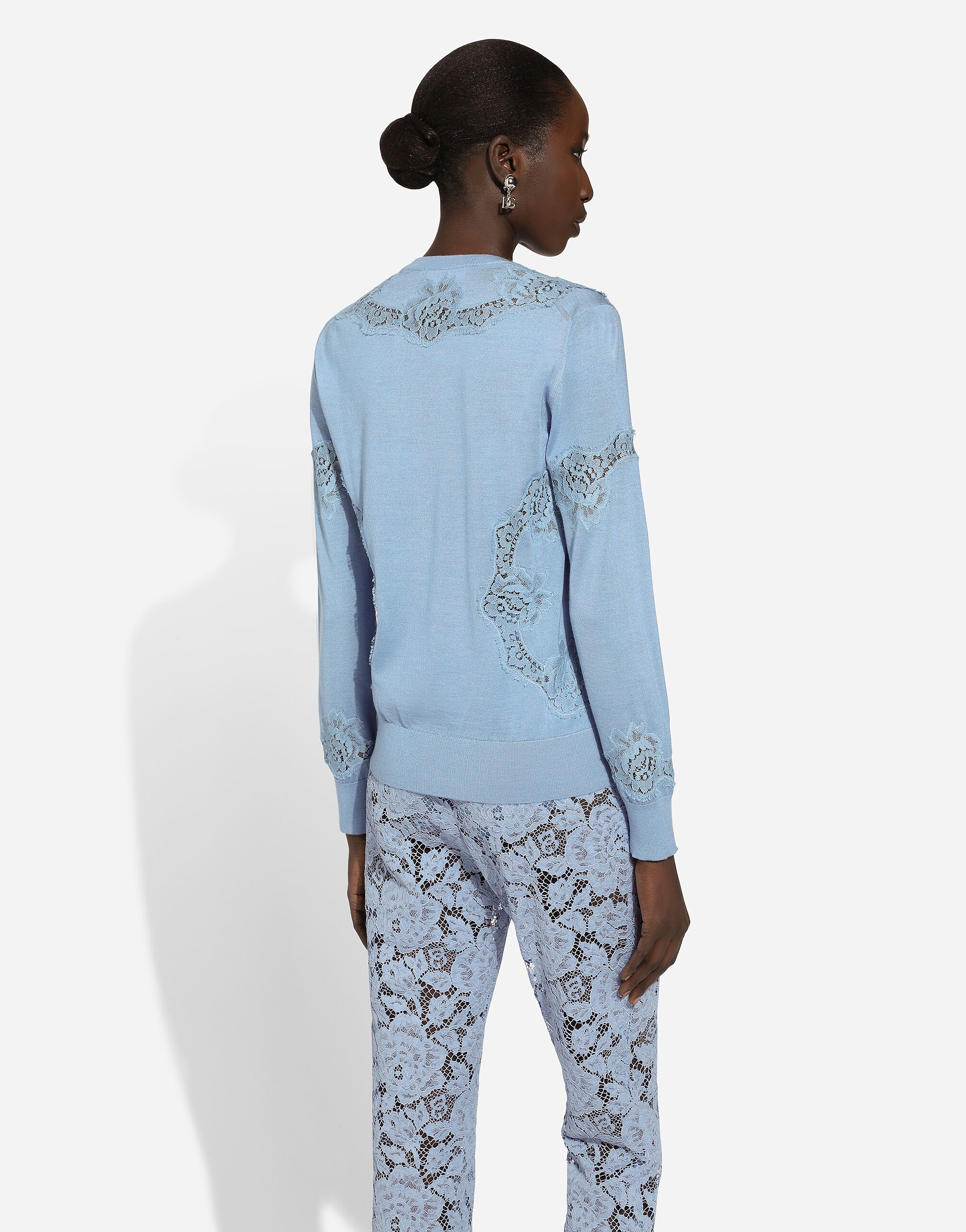 Cashmere and silk cardigan with lace inlay - 5