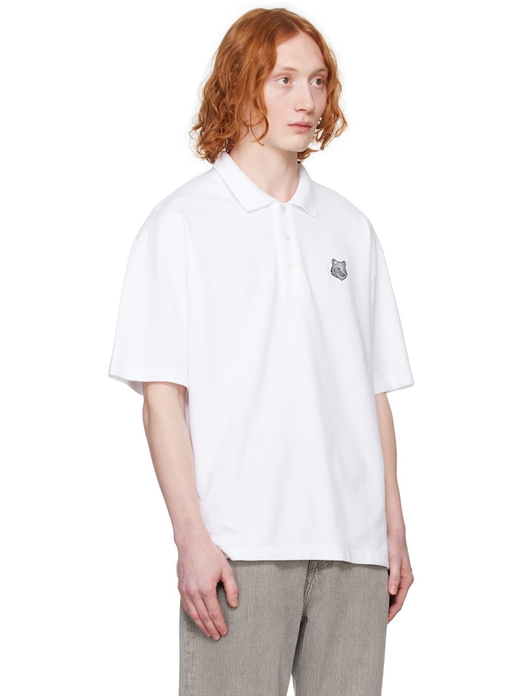 White Bold Fox Head Patch Oversize Polo - 2