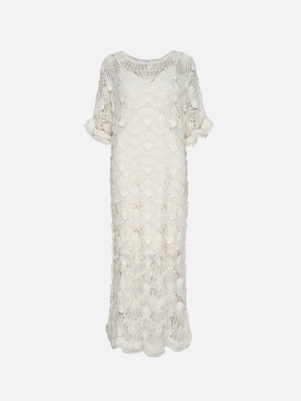 Beaded Crochet Dress in Off White - 1