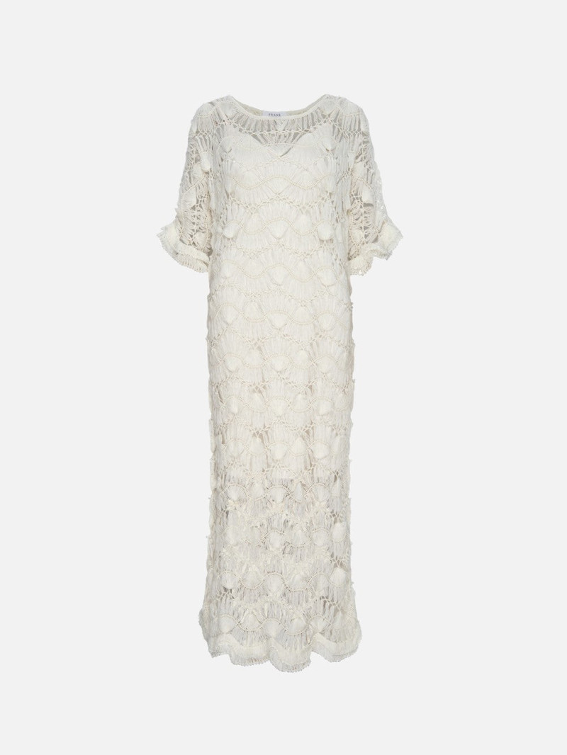 Beaded Crochet Dress in Off White 1